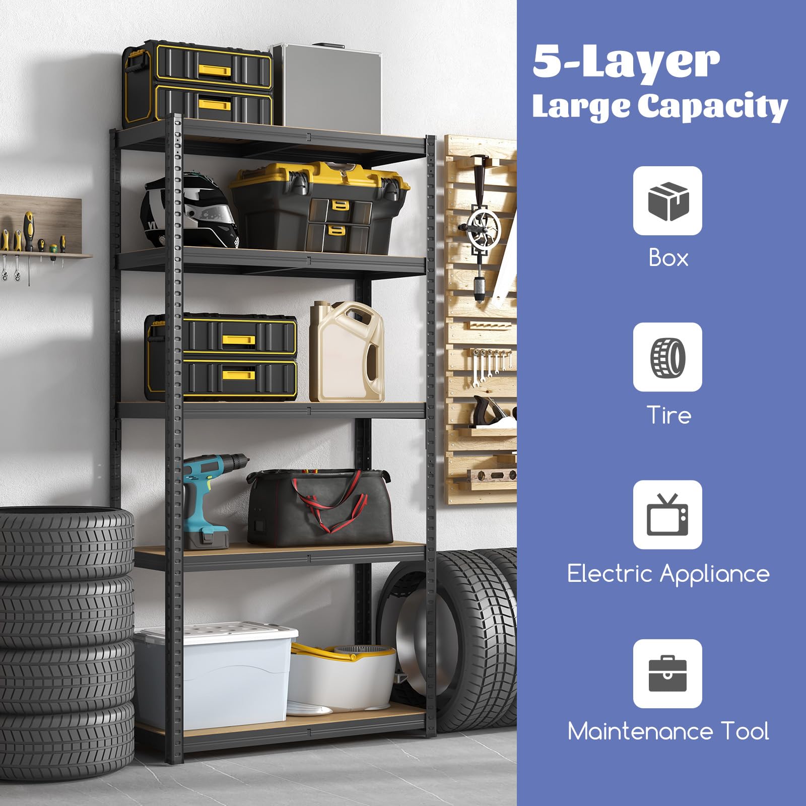 Giantex 5-Tier Storage Utility Shelves, 2000 LBS Total Load Capacity, Metal Garage Shelving Unit