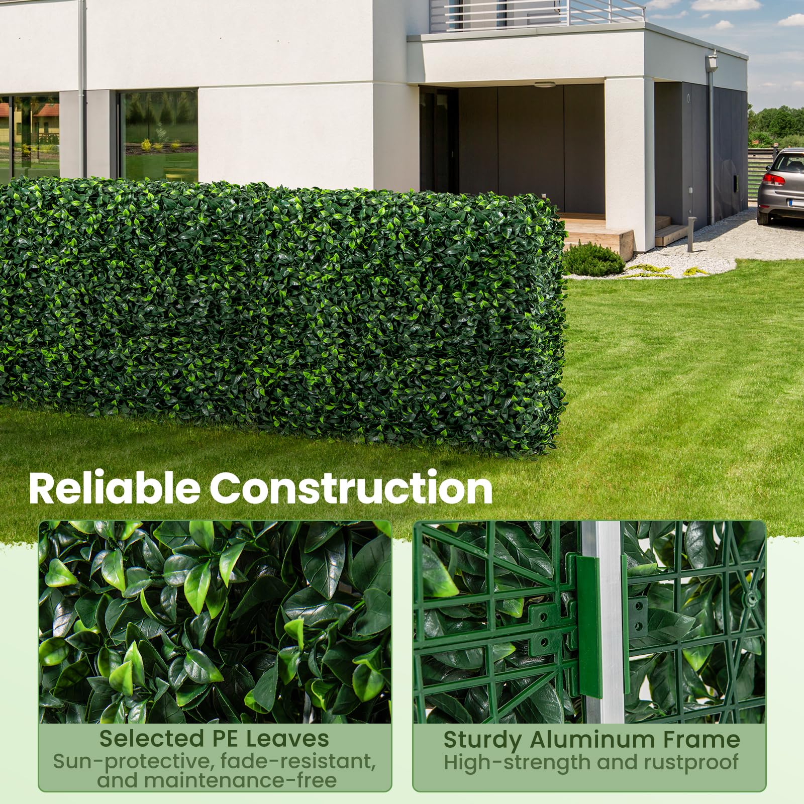 Giantex Artificial Boxwood Hedge Wall, Faux Grass Wall with PE Leaves and Aluminum Frame