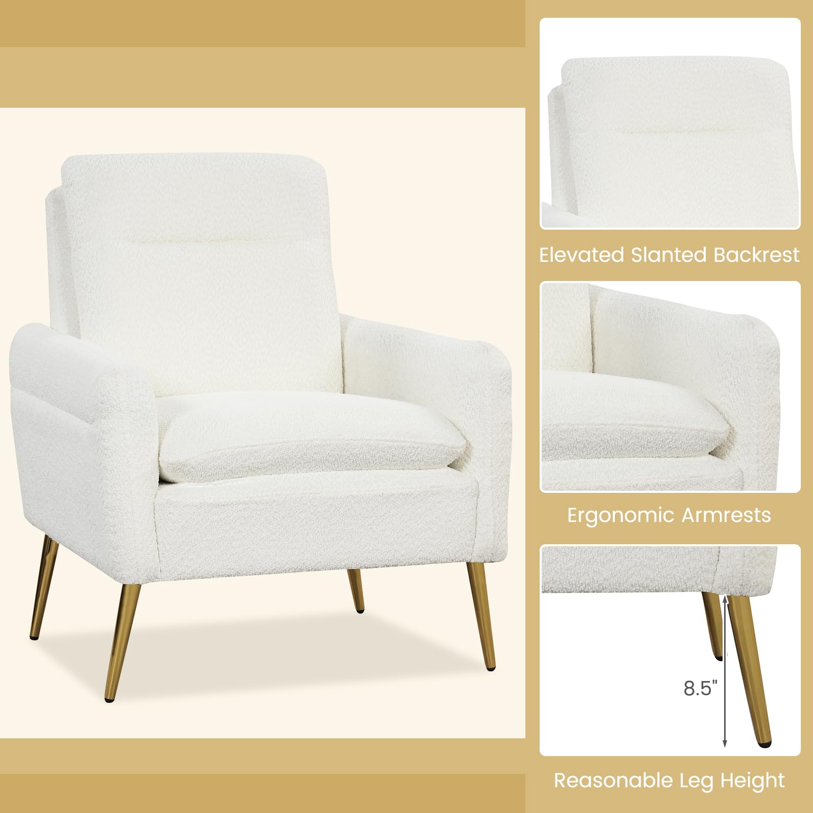 Giantex Modern Mid-Century Accent Chair White