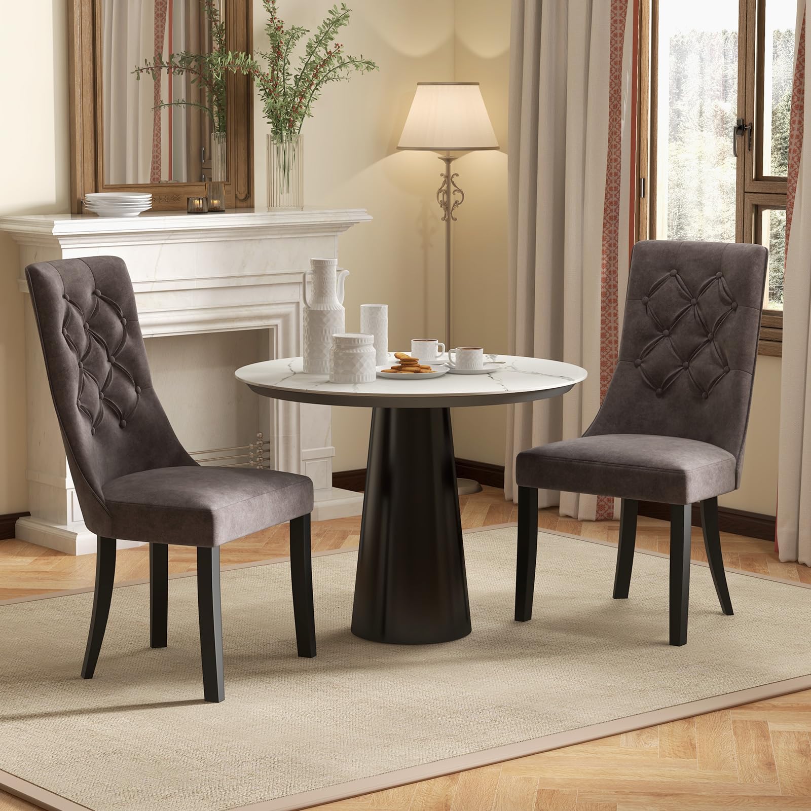 Giantex Tufted Dining Chairs, Upholstered Kitchen Chairs w/High Backrest, Rubber Wood Legs