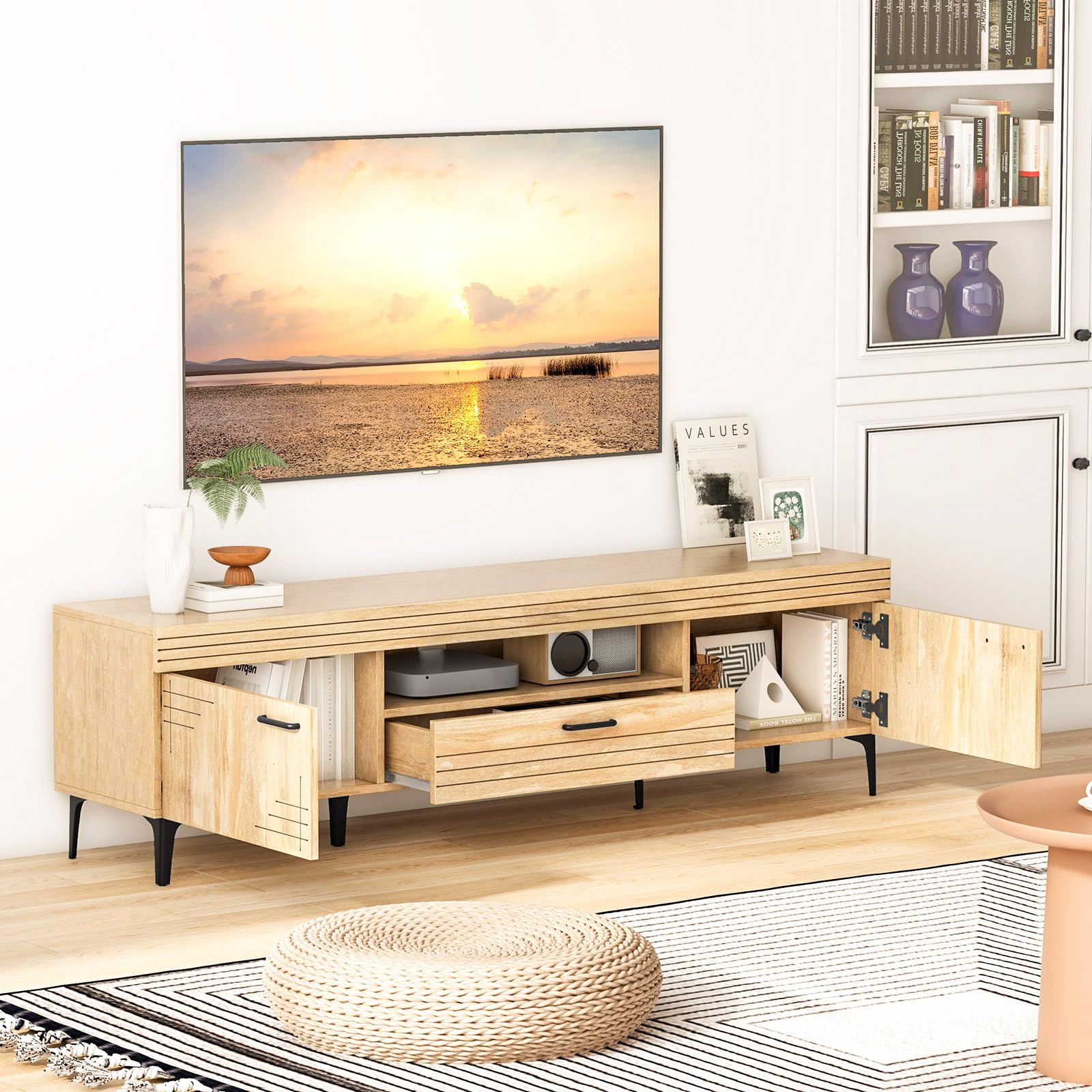 Giantex TV Stand for TV up to 65 Inches, Mid Century Modern Entertainment Center with 2 Cabinets