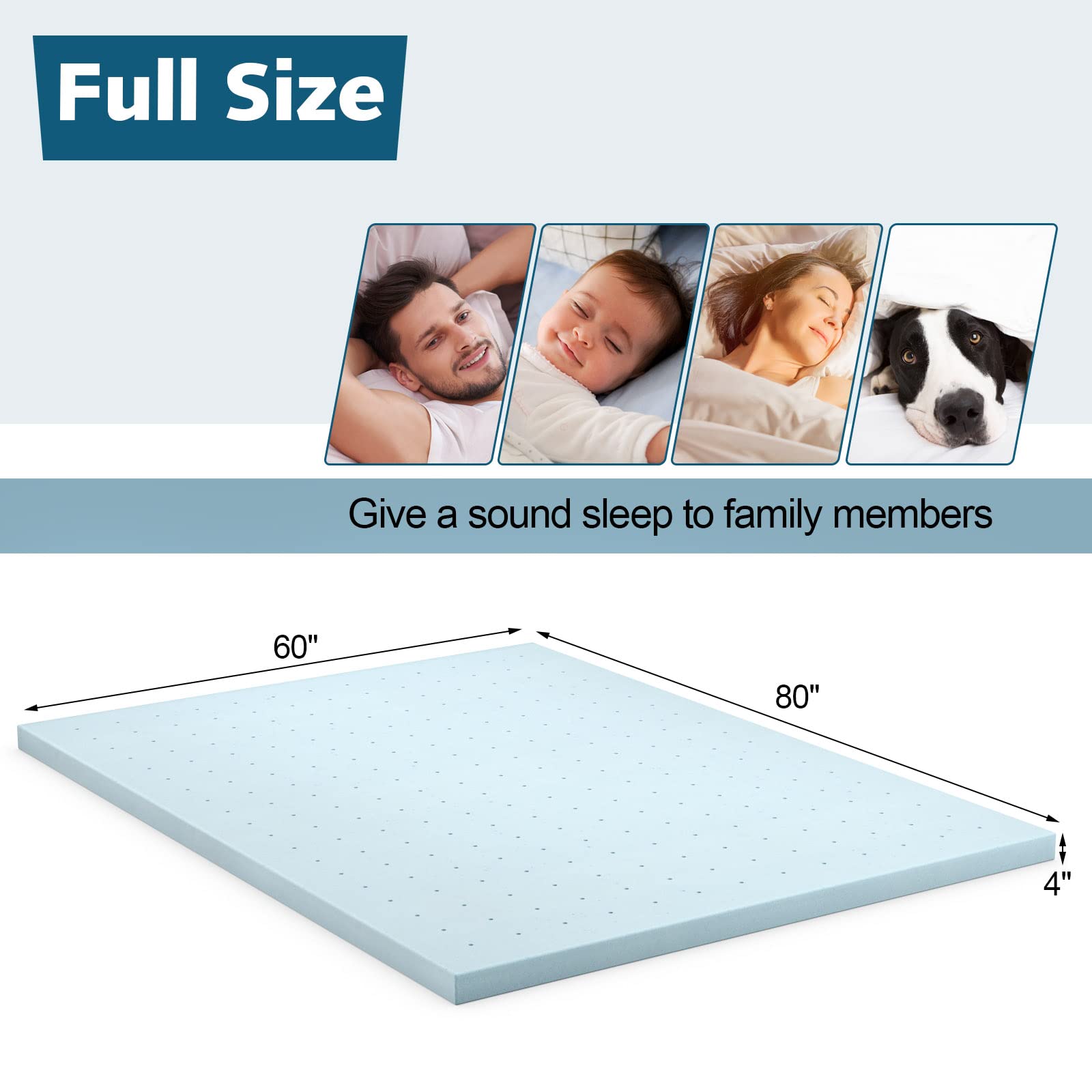 4 Inch Mattress Topper, Gel Infused Memory Foam Bed Topper