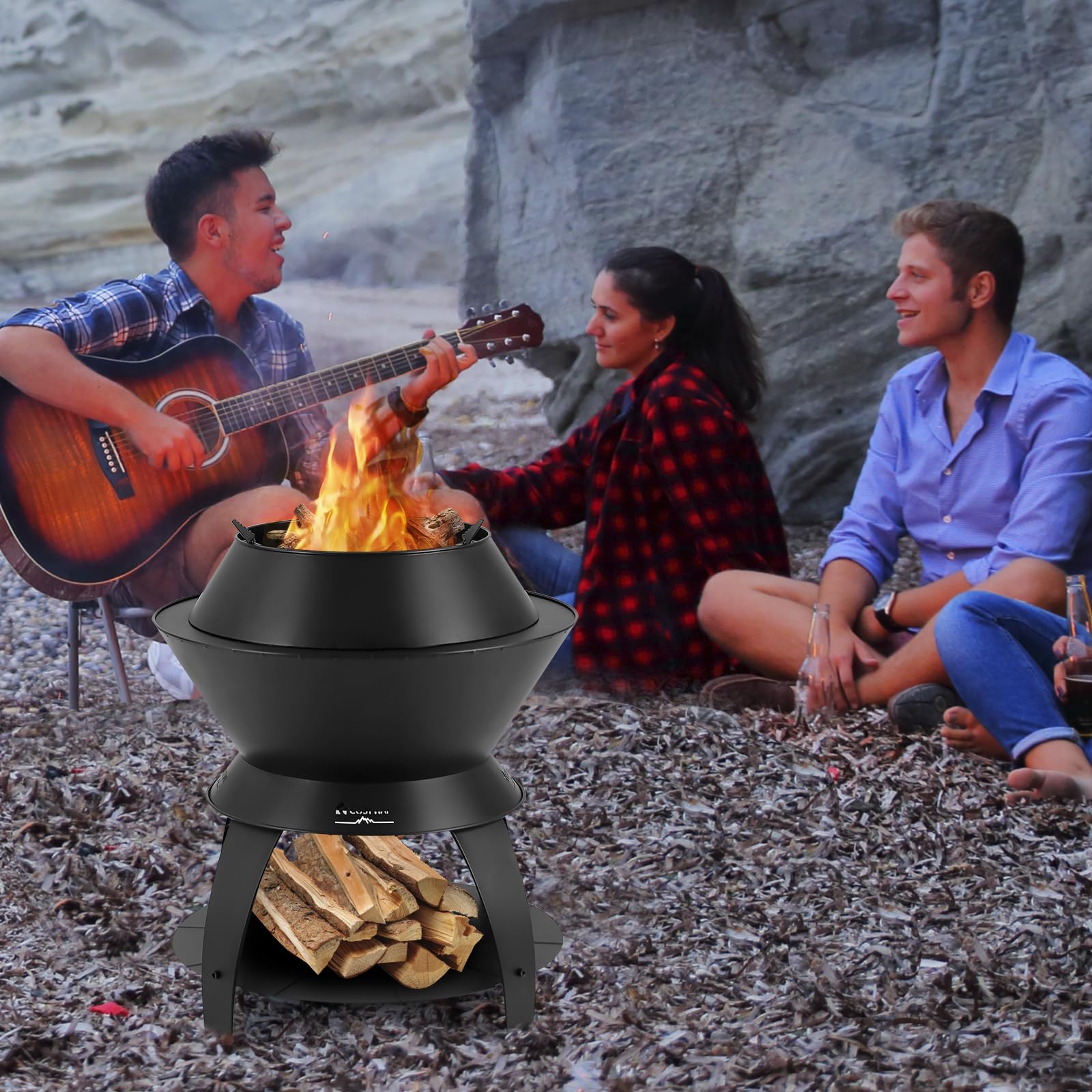 Giantex 3-in-1 Smokeless Fire Pit, 20" Wood Burning Firepit w/Removable Wok Ring & Ash Pan