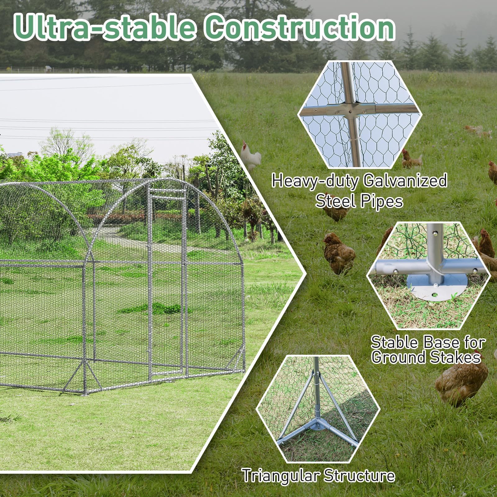 Giantex Metal Chicken Coop, Galvanized Walk-in Chicken Run with Waterproof PE Cover, Dome