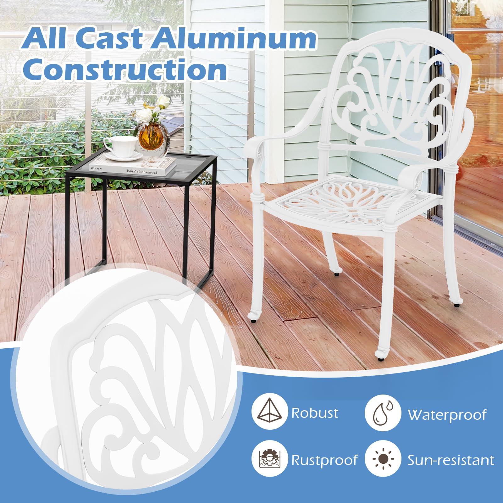 Giantex Patio Chairs, Stackable Cast Aluminum Outdoor Chairs for Lawn Porch Garden Yard