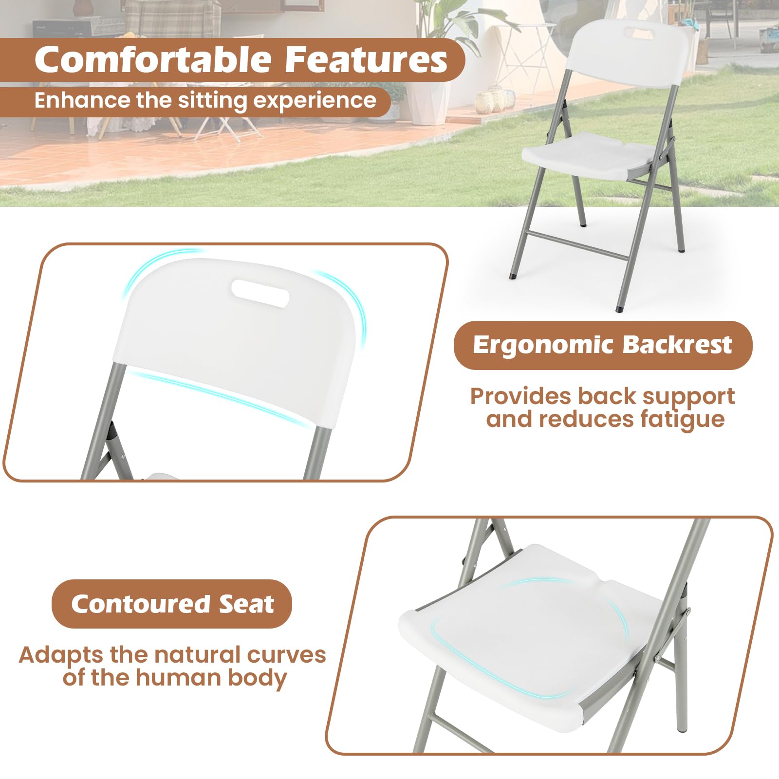 Giantex 4/8/12-Pack Plastic Folding Chairs, HDPE Waiting Room Chairs w/Metal Frame