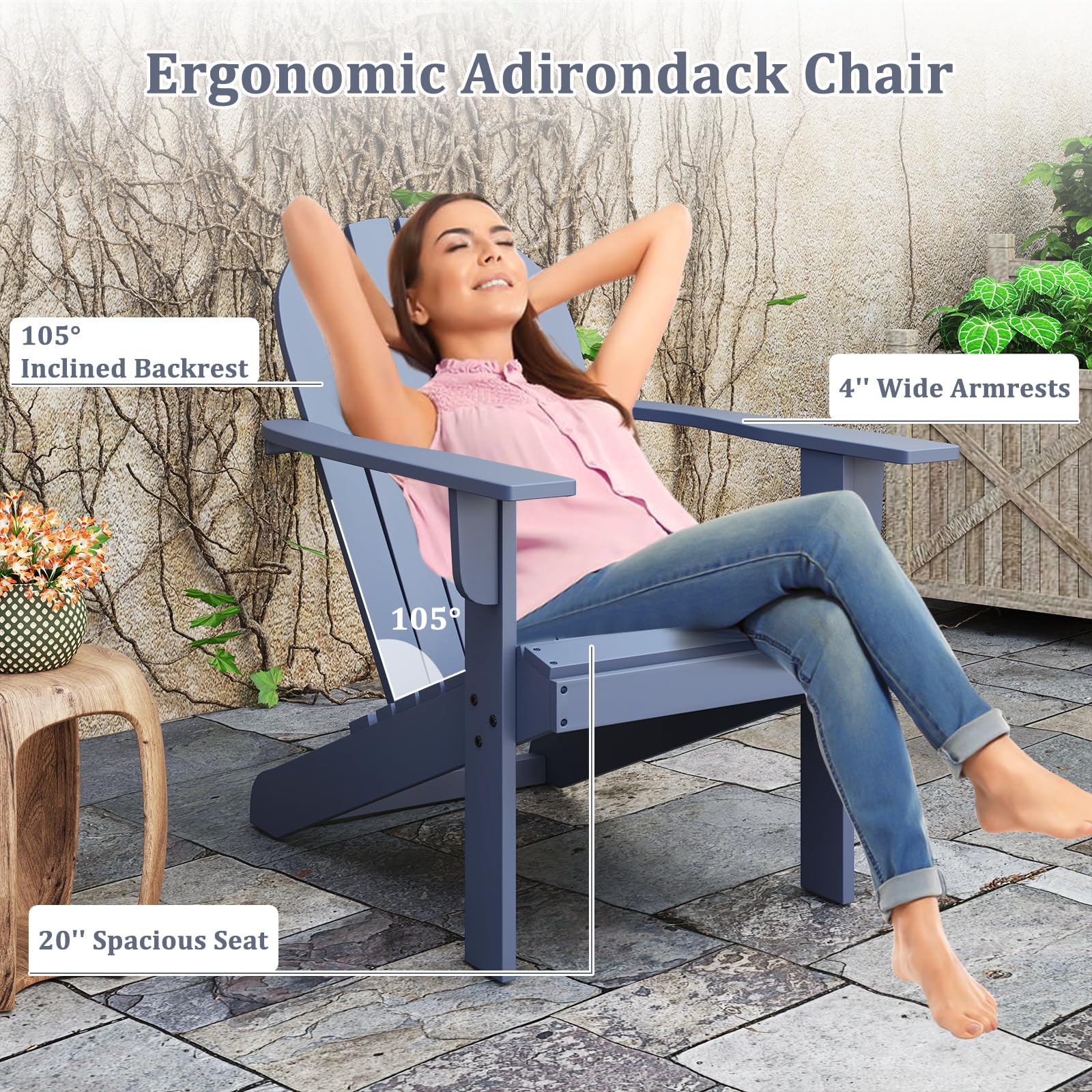 Giantex Acacia Wood Adirondack Chair Set of 1/2/4, Outdoor Fire Pit Chair with 105° Inclined Seat