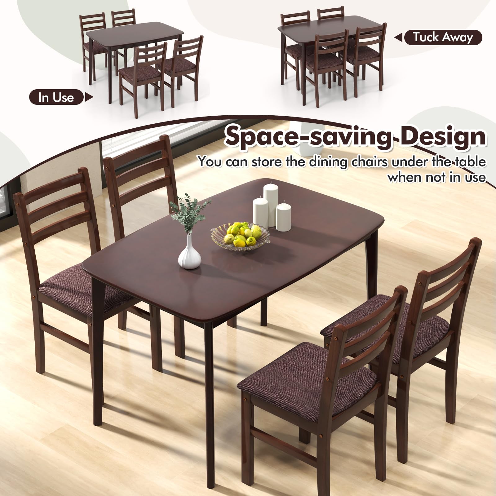 Giantex 5-Pieces Dining Table Set for 4 - Mid-Century Modern Kitchen Table Set with Padded Seat