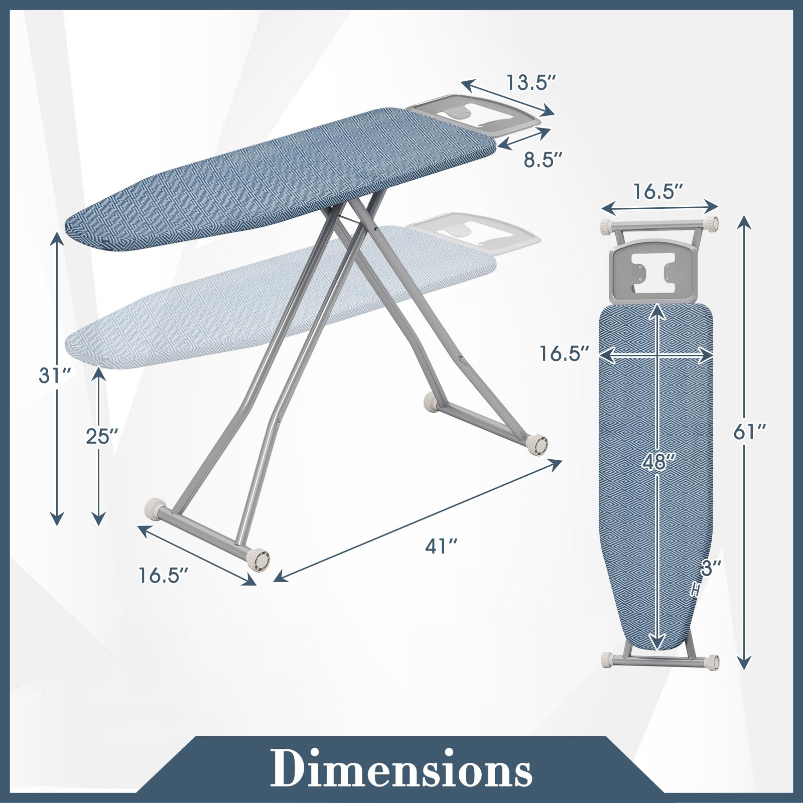 Giantex Ironing Board with Iron Rest, Carbon Steel Iron Board with 4 Layer Heat Resistant Cover & Pad