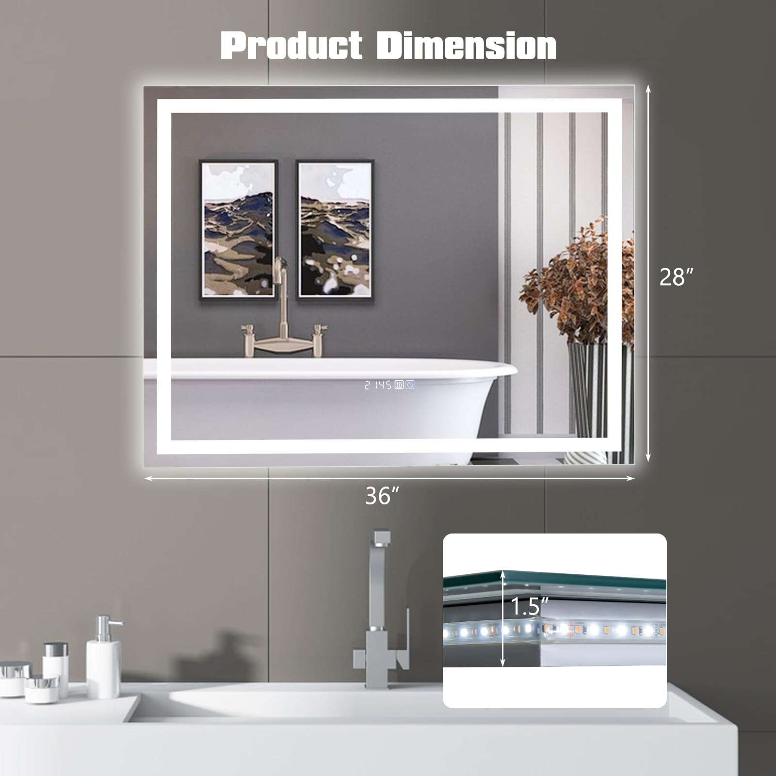 CHARMAID LED Bathroom Mirror - Lighted Vanity Mirror with Front and Backlight, 3 Lighting Colors, Adjustable Brightness