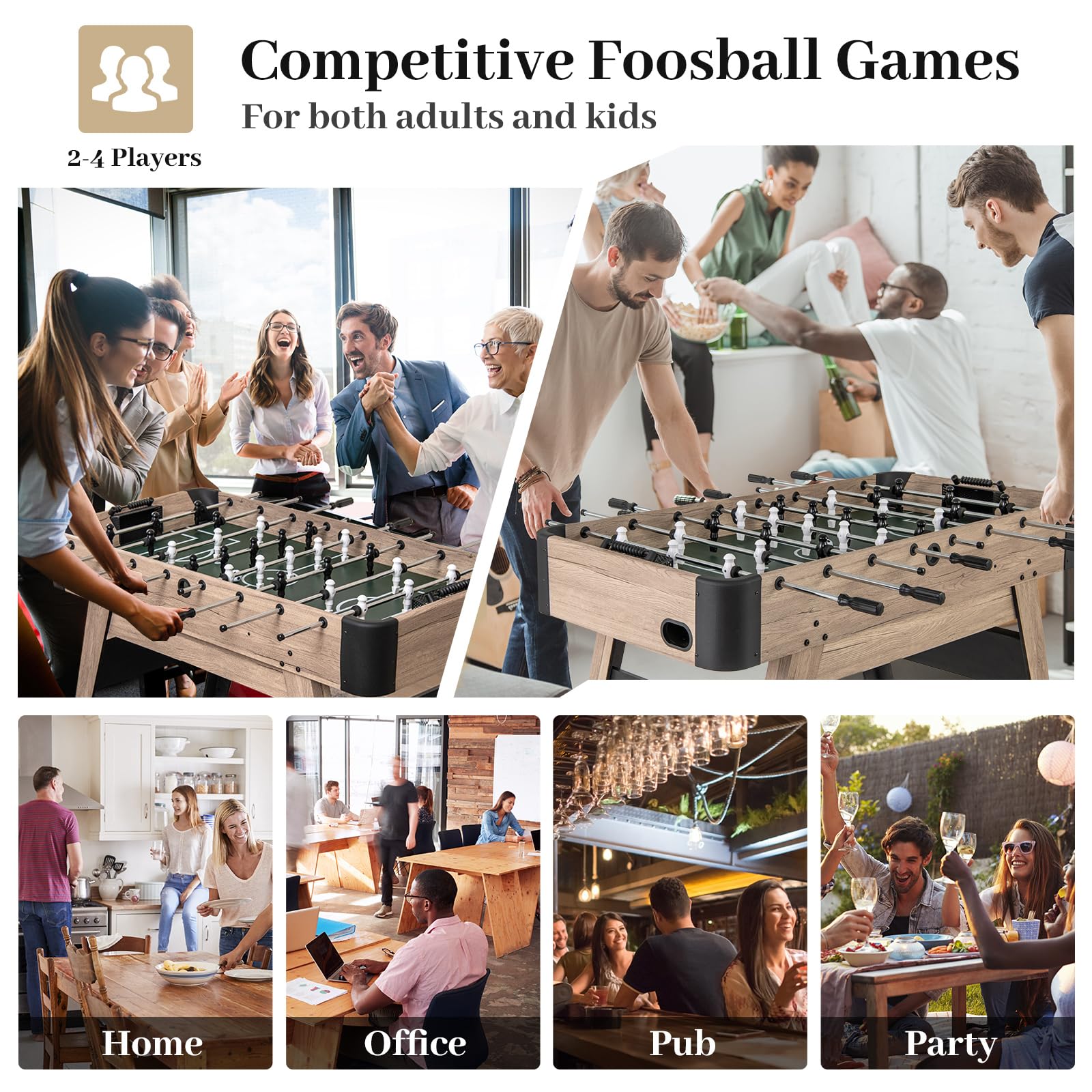 Giantex 54 Inch Foosball Table - Wood Football Table Competition Sized, Arcade Soccer Game Table with 2 Balls