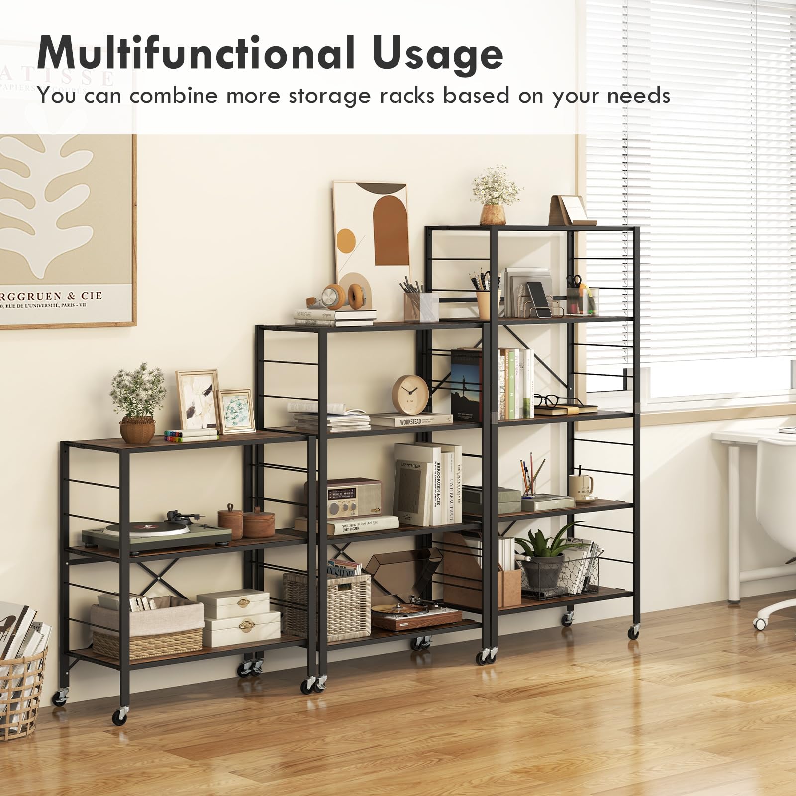 Giantex 4-Tier Folding Storage Shelf, Collapsible Shelving Unit w/Lockable Wheels & Adjustable Shelf