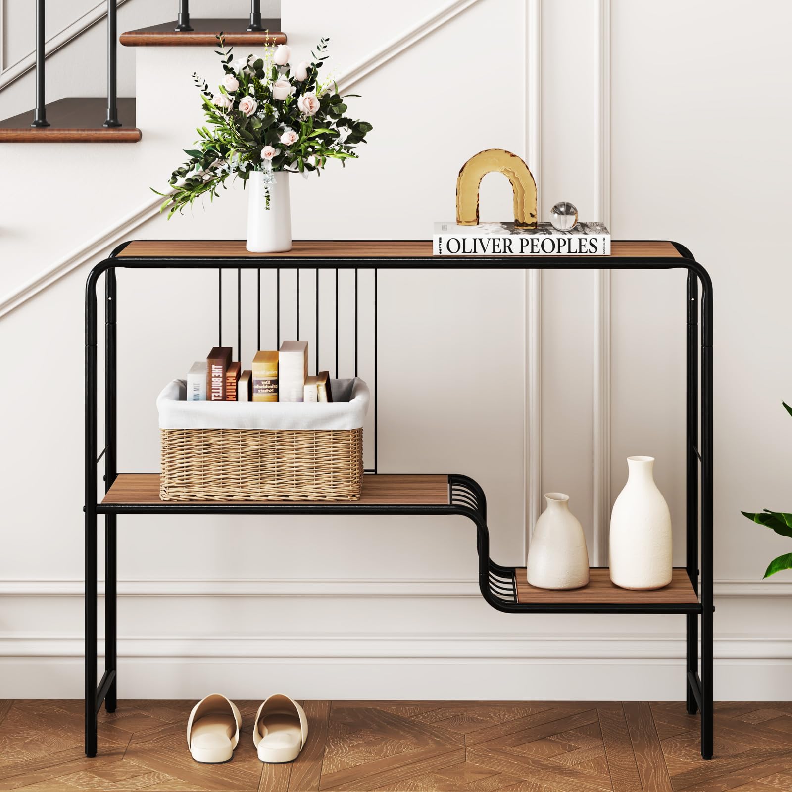 Giantex 2-Tier Console Table, 35.5" Narrow Entryway Table w/Irregular Storage Shelves & Metal Frame