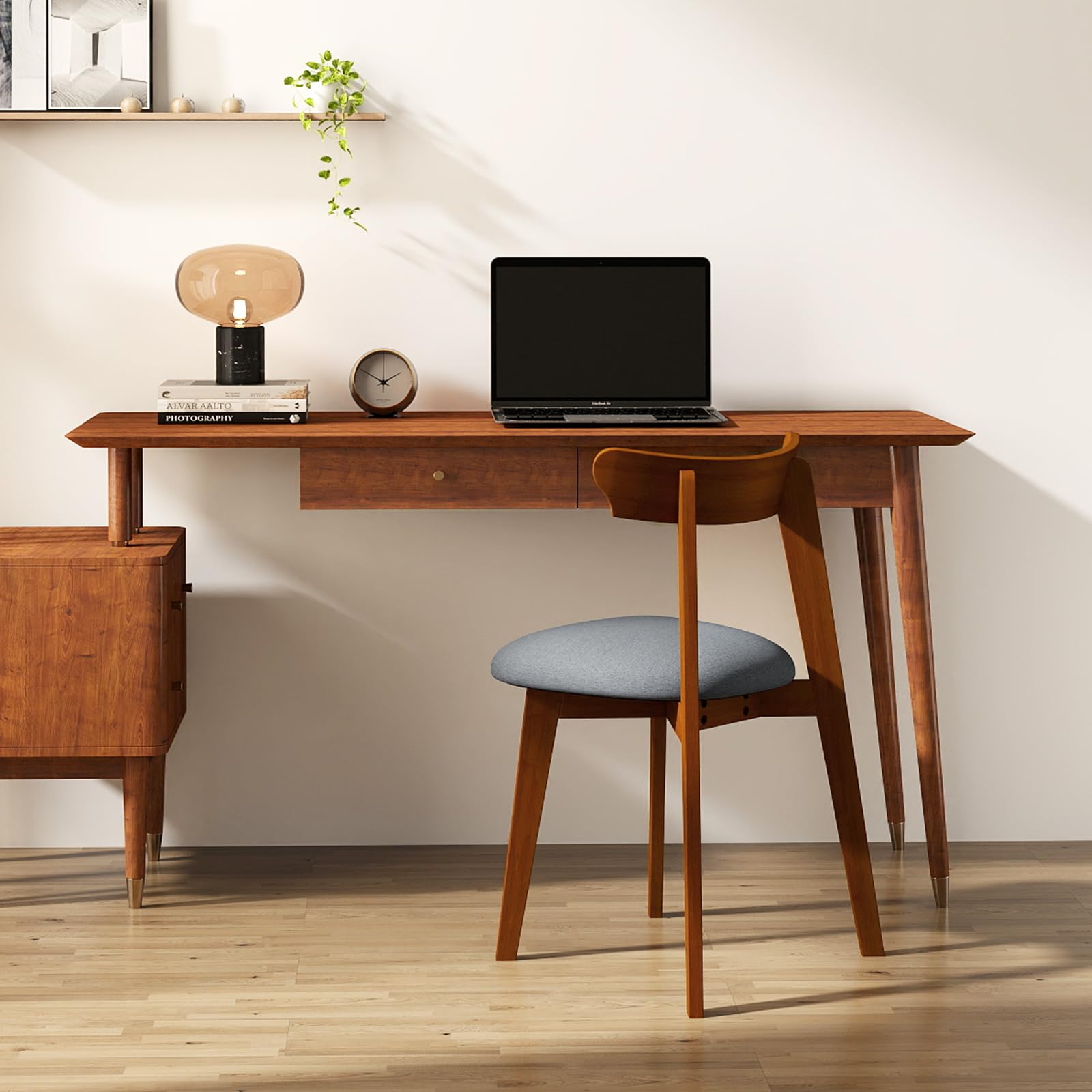 Giantex Wooden Dining Chairs Set, Mid-Century Kitchen Chairs w/Padded Seat & Curved Backrest