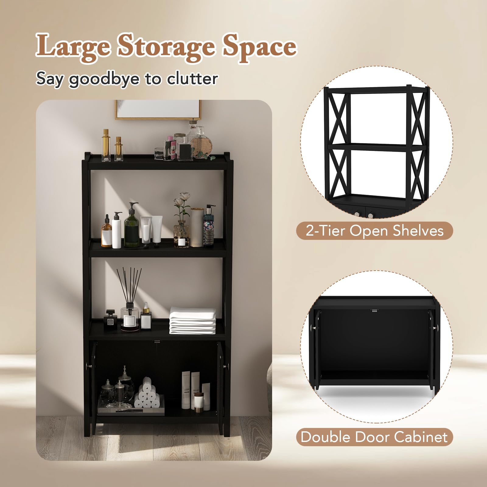 Giantex Storage Cabinet, Freestanding Storage Organizer with Open Shelves, Double Doors