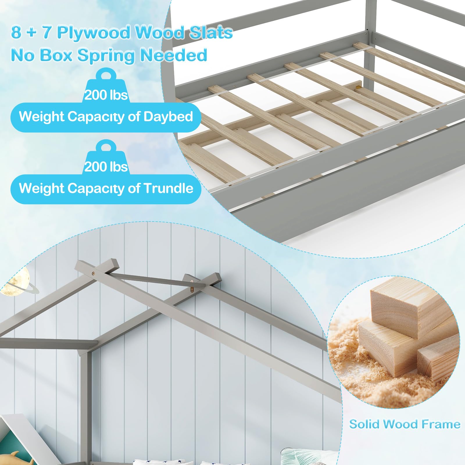 Giantex Wood House Bed for Kids, Twin Bed Frame with Trundle Bed Twin