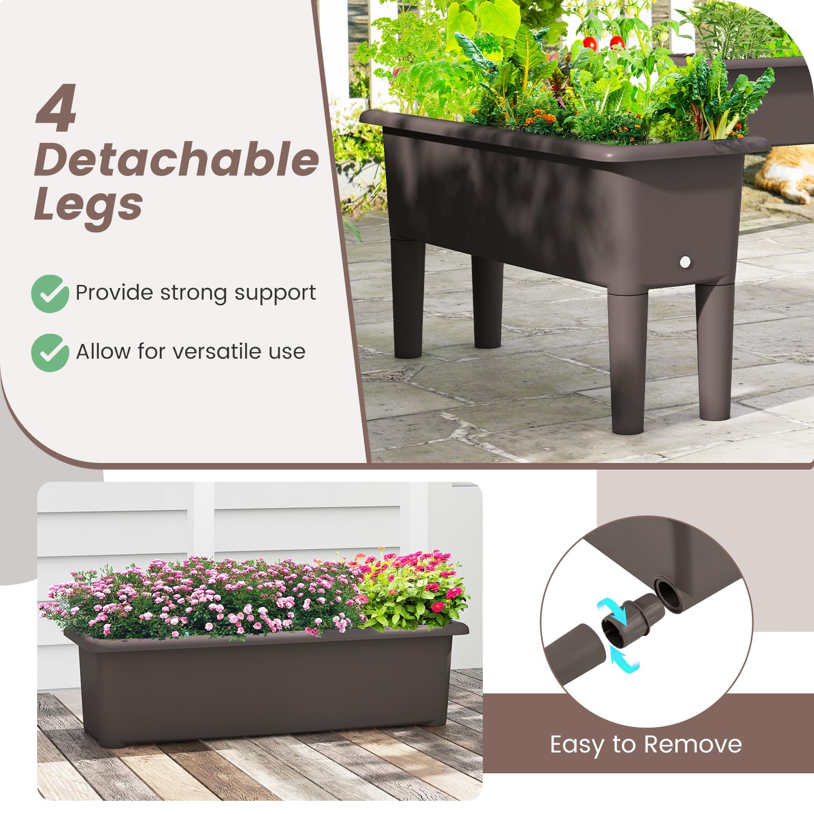 Giantex Raised Garden Beds Outdoor Set of 2, Self-Watering Planter Box with Detachable Legs & Drainage Hole