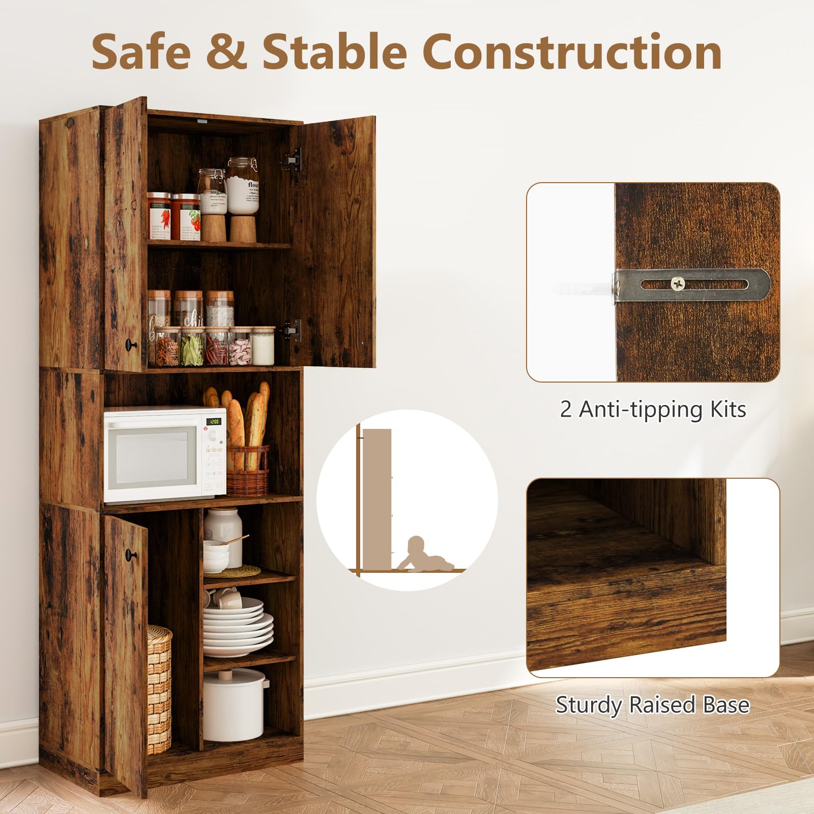 Giantex Pantry Organizers and Storage, 65.5" Tall Pantry Cabinet with Buffet Hutch, Microwave Countertop