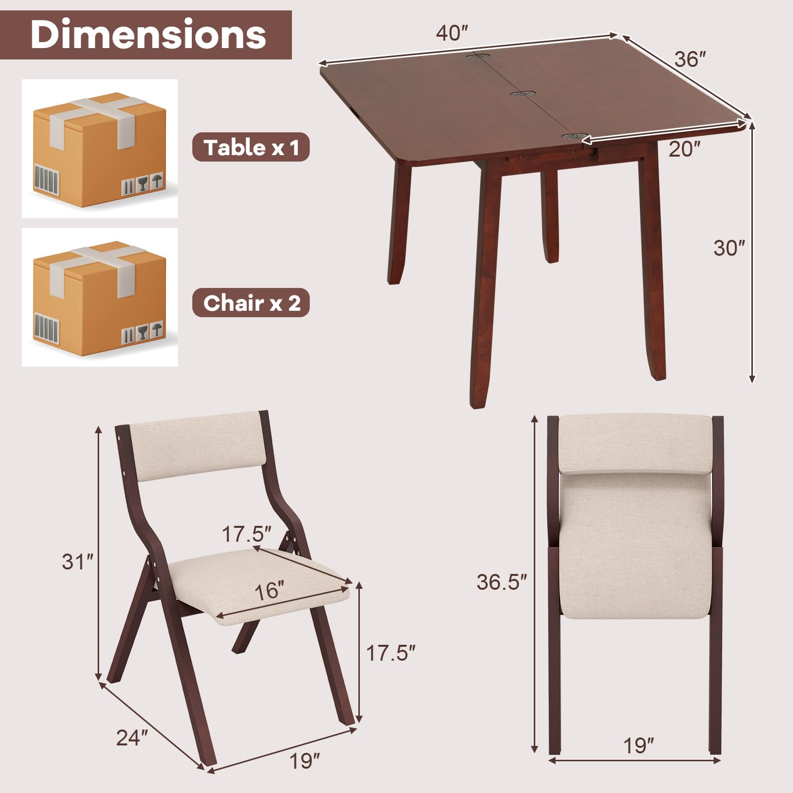 Giantex Dining Table Set for 2 OR 4, Kitchen Table Chairs Set, Expandable Dining Table with Upholstered Folding Dining Chairs