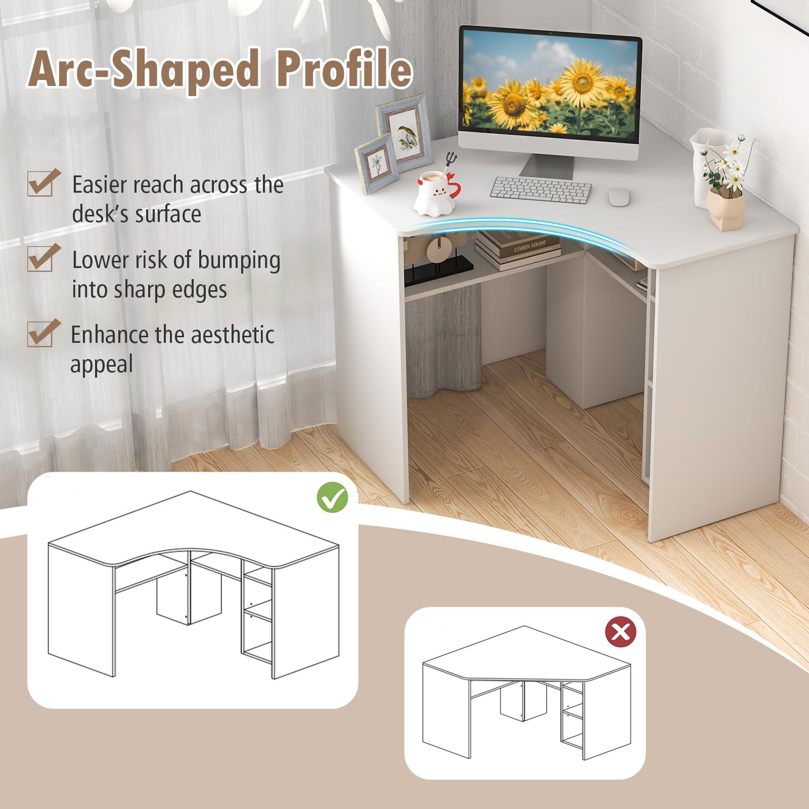 Giantex Corner Desk with Storage, 34" W x 30.5" H Small Computer Desk with Adjustable Shelves