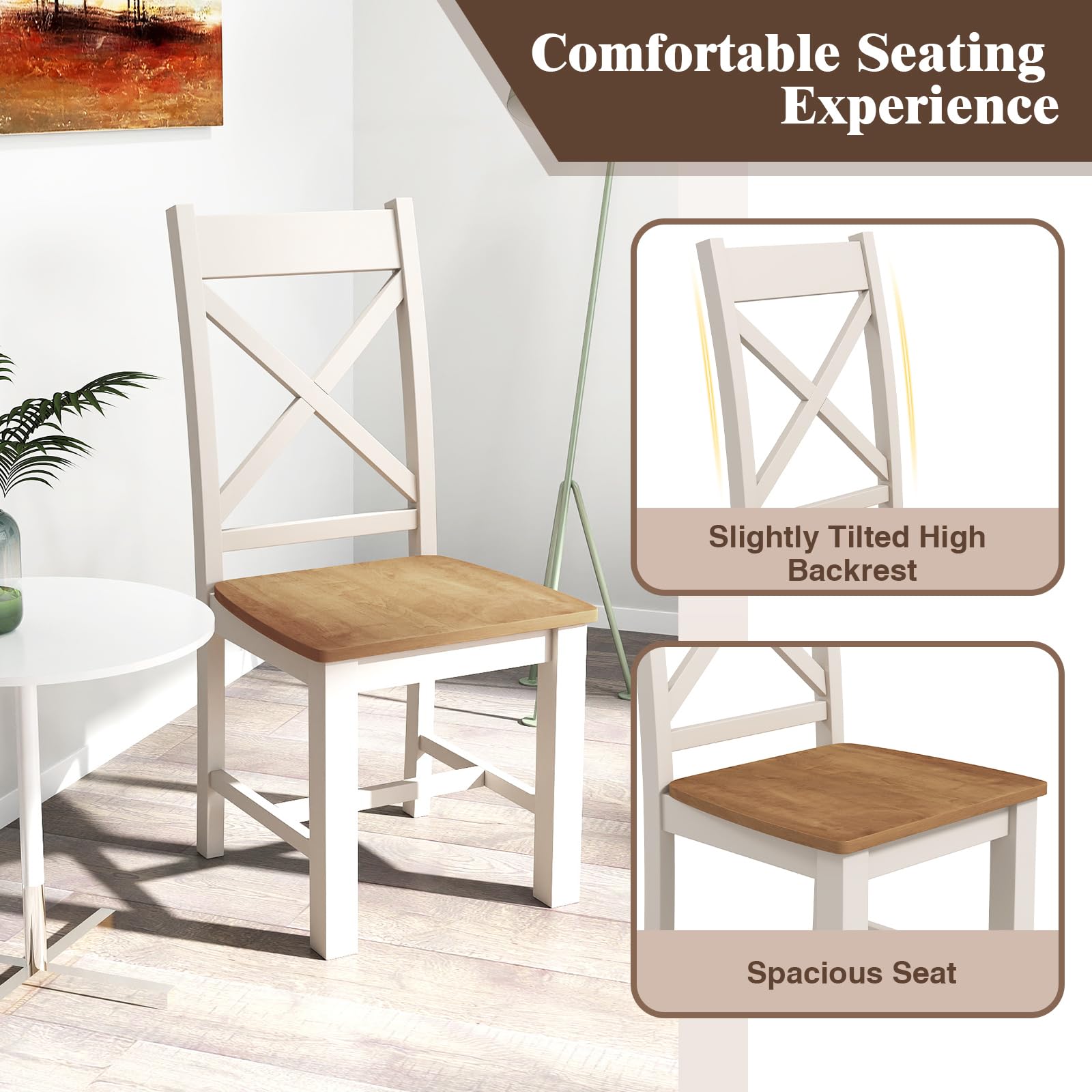 Giantex Wooden Dining Chairs Set, Farmhouse Kitchen Chairs with High Cross Back, Rubber Wood Frame