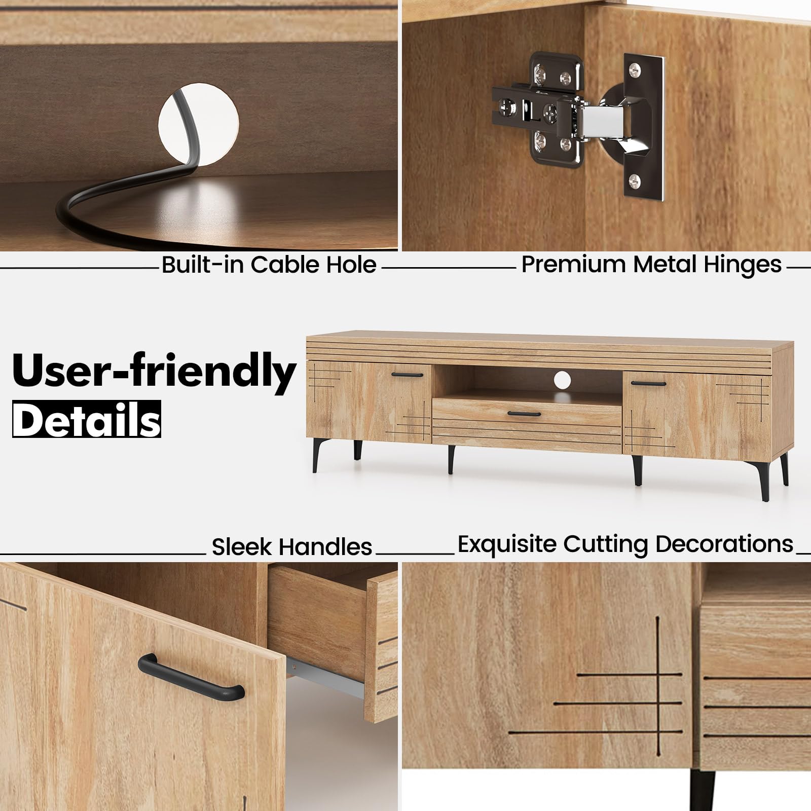 Giantex TV Stand for TV up to 65 Inches, Mid Century Modern Entertainment Center with 2 Cabinets