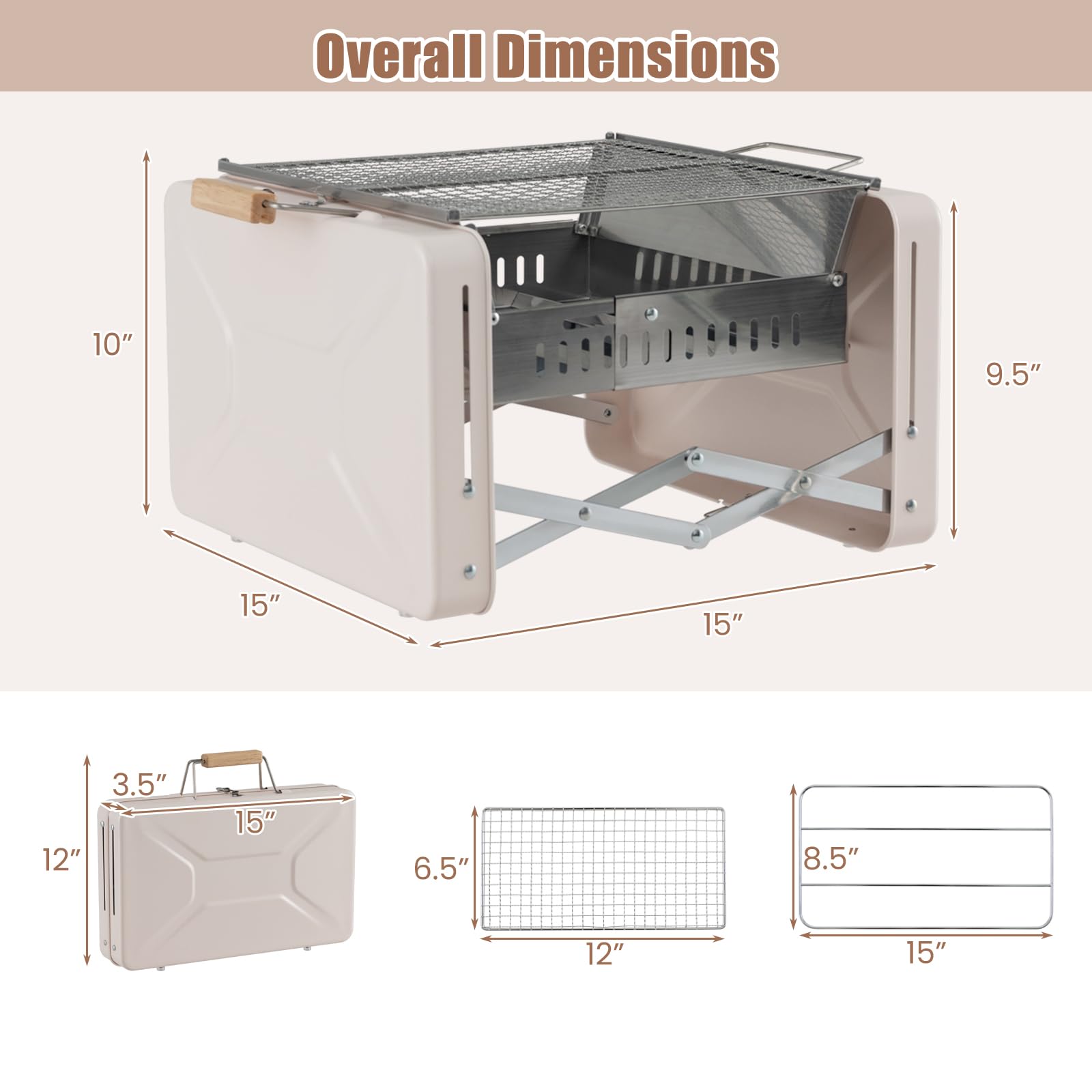 Giantex Portable Charcoal Grill - 15" Small Barbecue Grill, Folding BBQ Grill with Removable Grill Grids & Charcoal Box