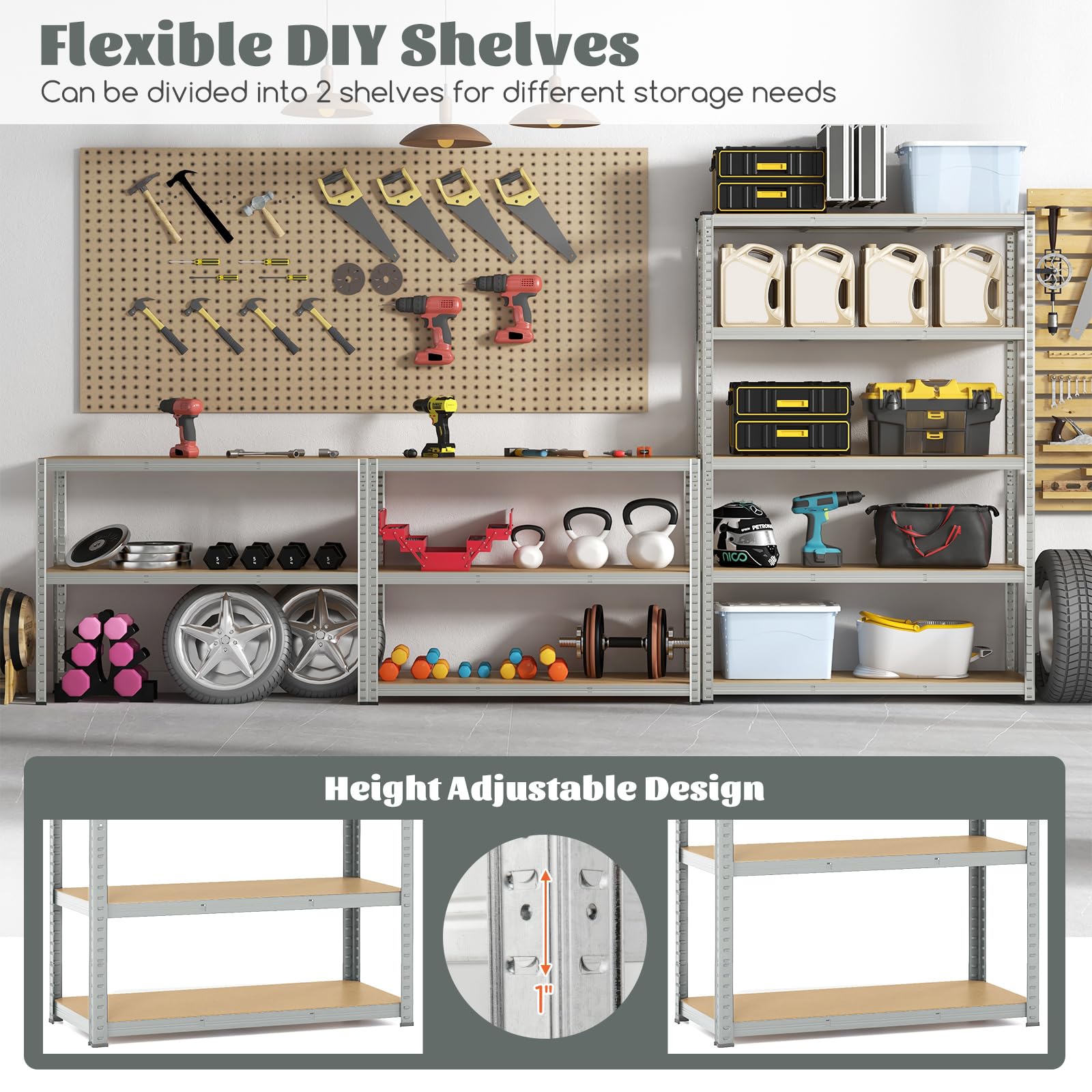 Giantex 5-Tier Metal Utility Shelves, Garage Storage Shelving Unit w/Adjustable Height, 2200 LBS Total Load Capacity