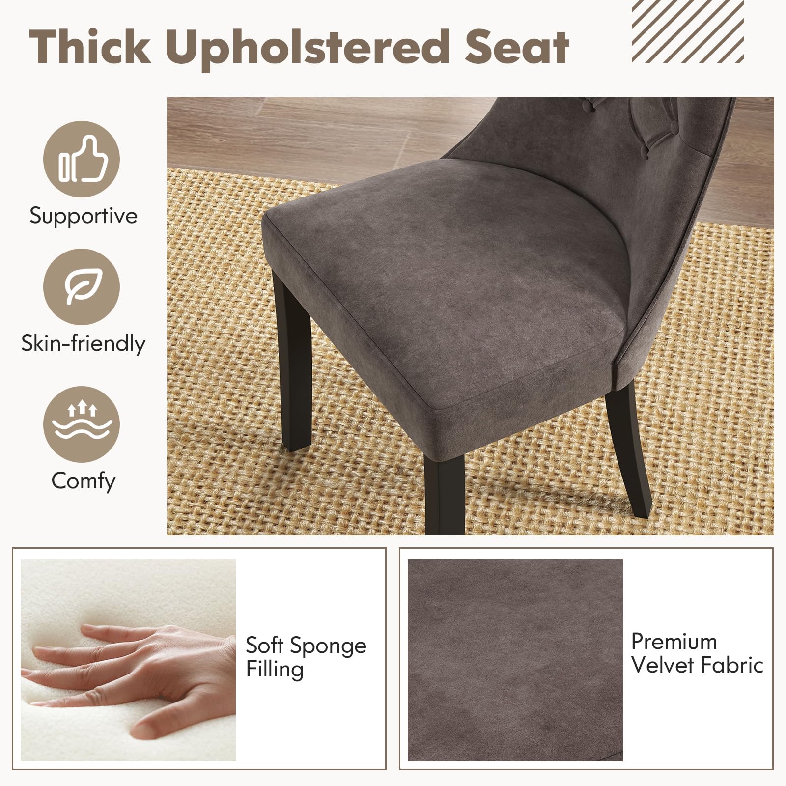 Giantex Tufted Dining Chairs, Upholstered Kitchen Chairs w/High Backrest, Rubber Wood Legs