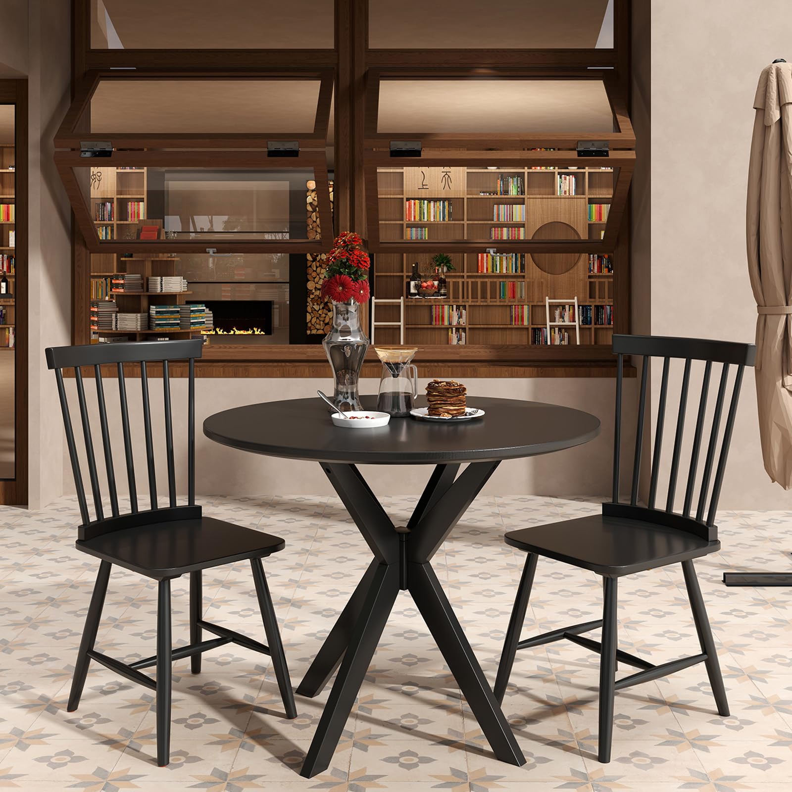 Giantex Windsor Dining Chairs Set of 2/4 Black, w/Wide Seat & Spindle Back, Max Load 400 Lbs