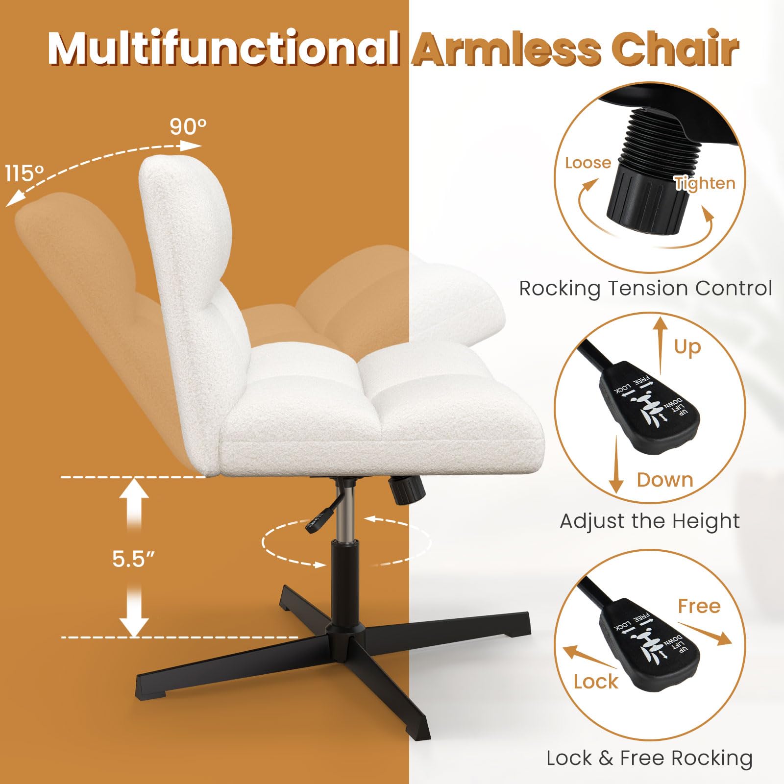 Giantex Criss Cross Chair No Wheels, Armless Cross Legged Office Desk Chair