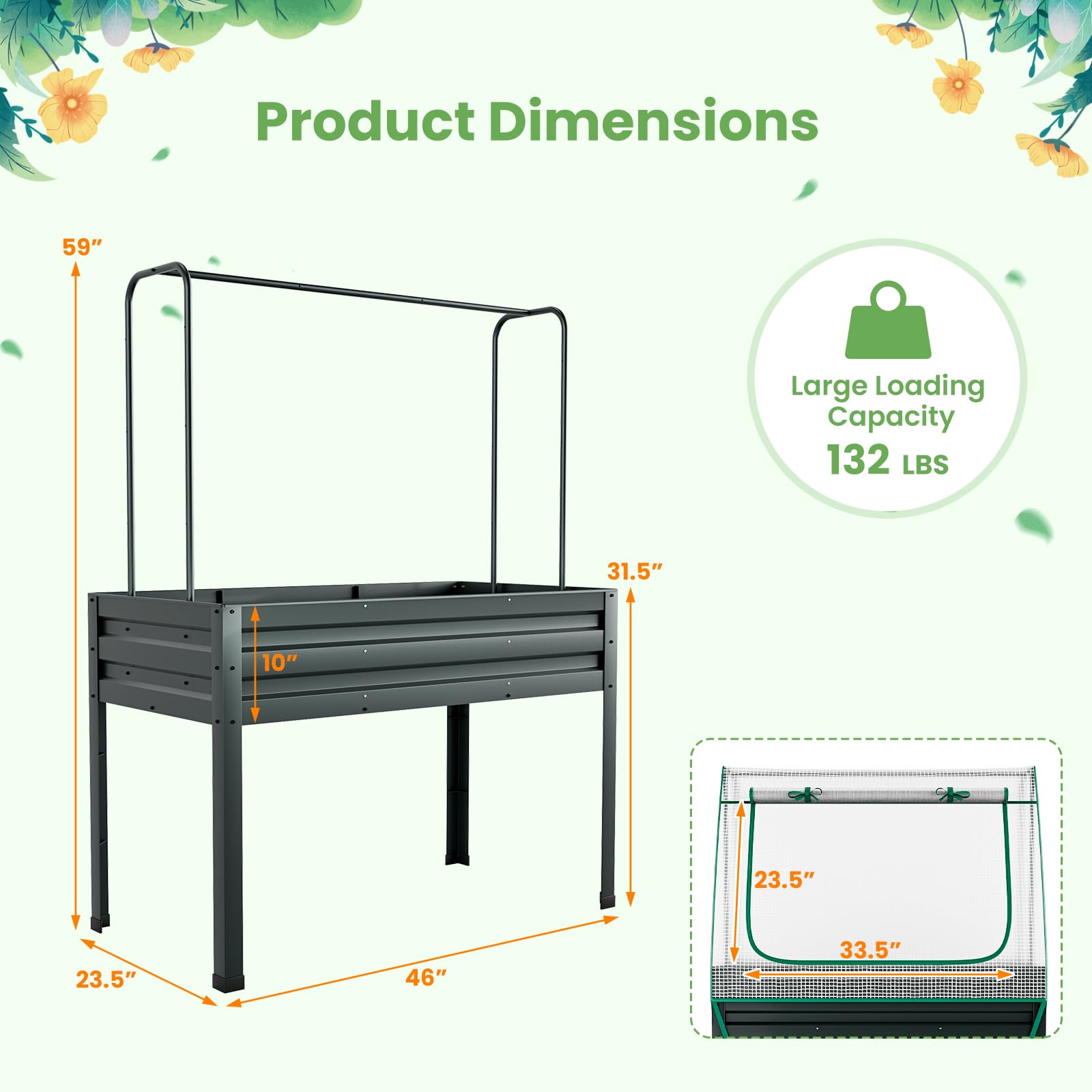 Giantex 3-in-1 Raised Garden Bed with Greenhouse Cover & Trellis Rope,  46”x23.5”x59” Raised Bed for Flower Herb Vegetable