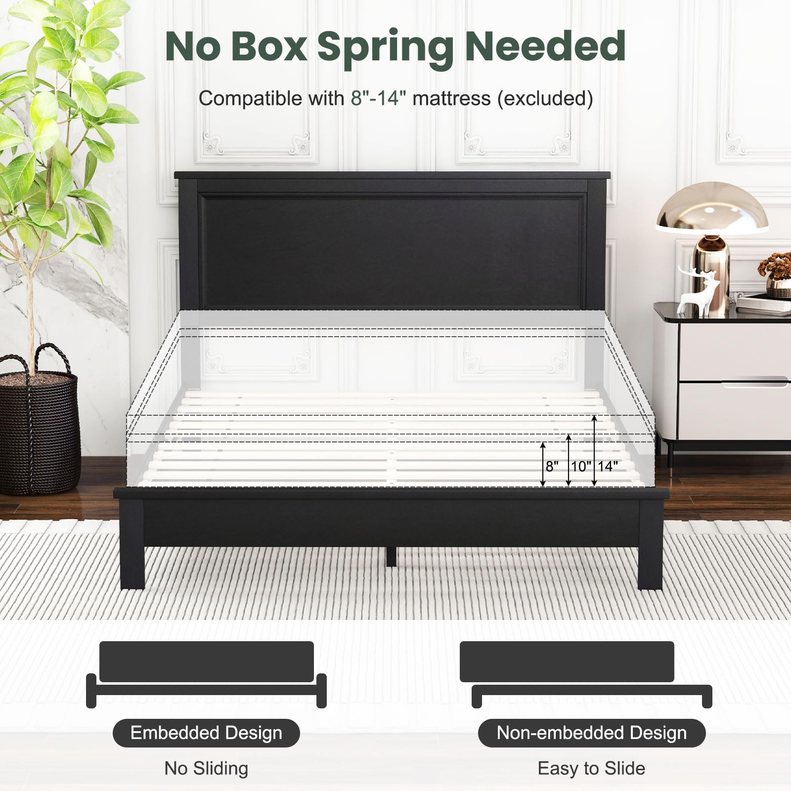 Giantex Wood Platform Bed Frame with Headboard, Mid Century Bed Frame with Solid Wood Legs & Wooden Slat Support