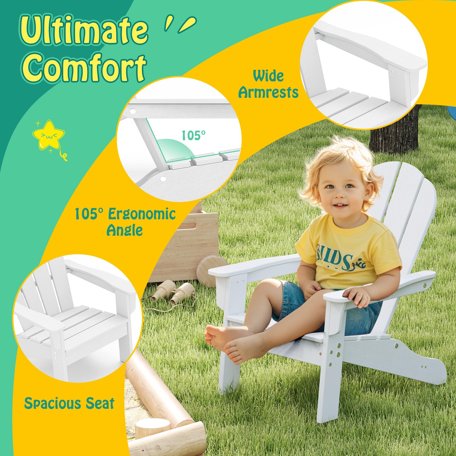 Giantex HDPE Kids Adirondack Chair - All-Weather Lawn Toddler Chair with Ergonomic Design