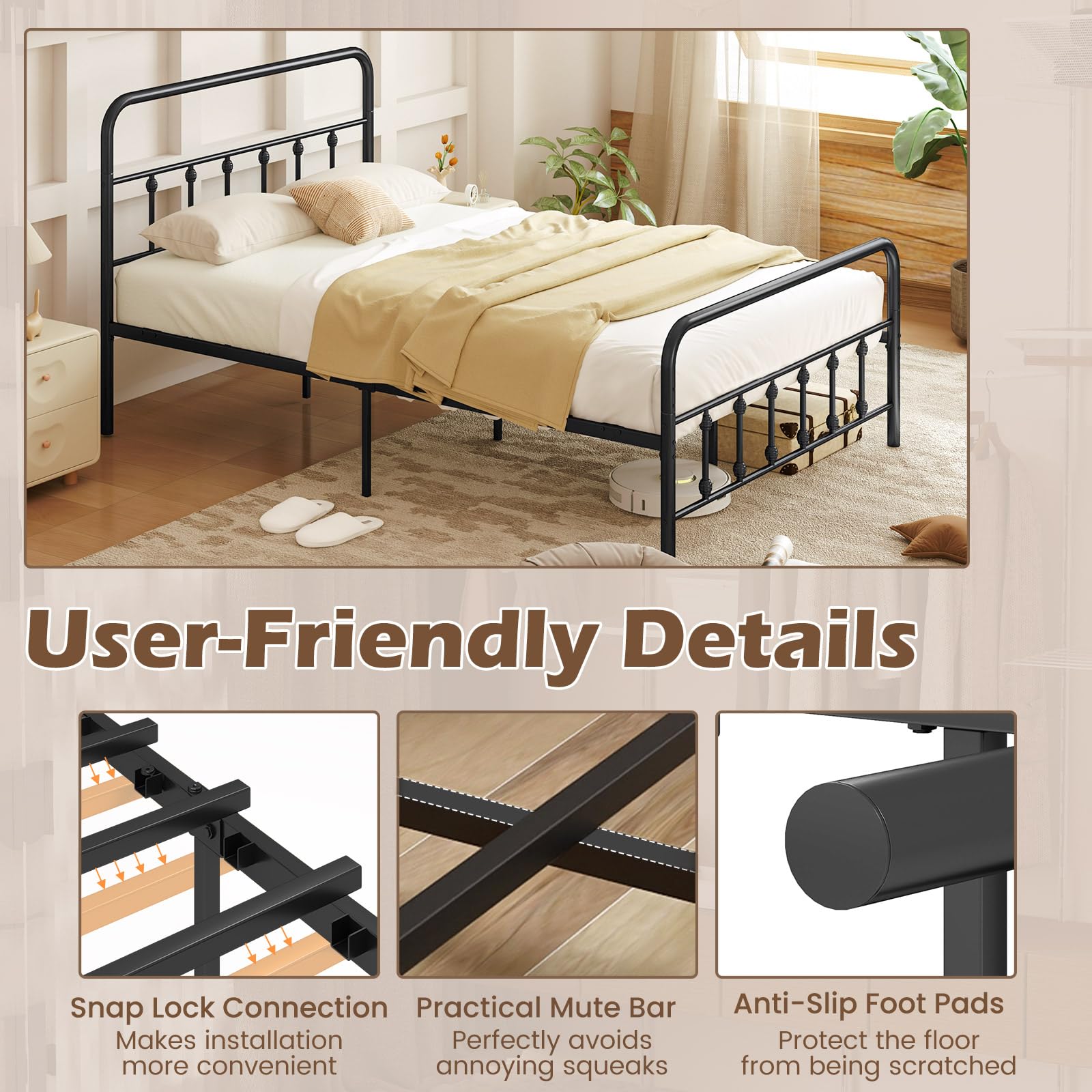 Giantex Metal Platform Bed Frame, Victorian Style Platform Bed with Headboard & Footboard