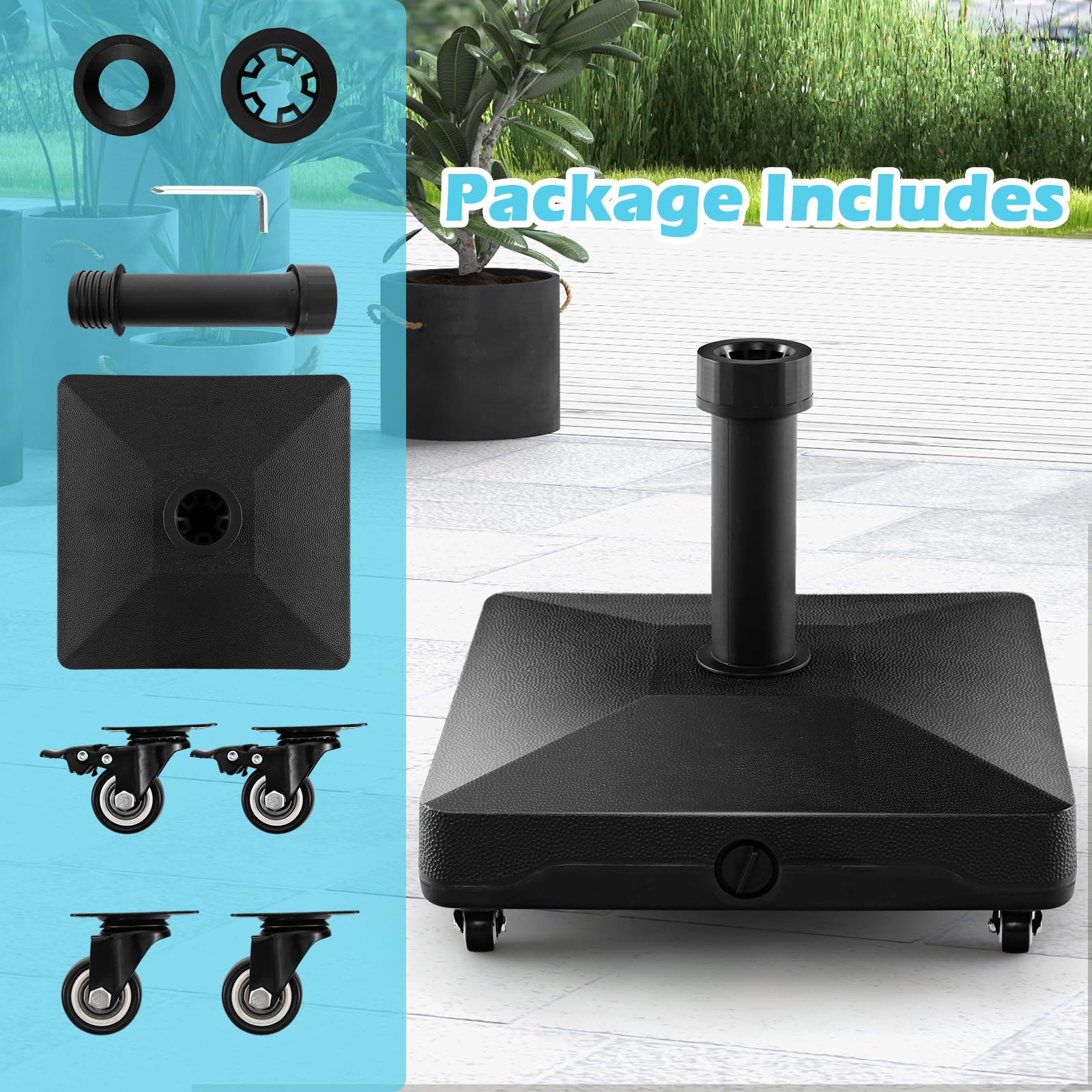 Giantex Umbrella Base with Wheels, 54 lbs Fillable Mobile Umbrella Base, Water or Sand Filled