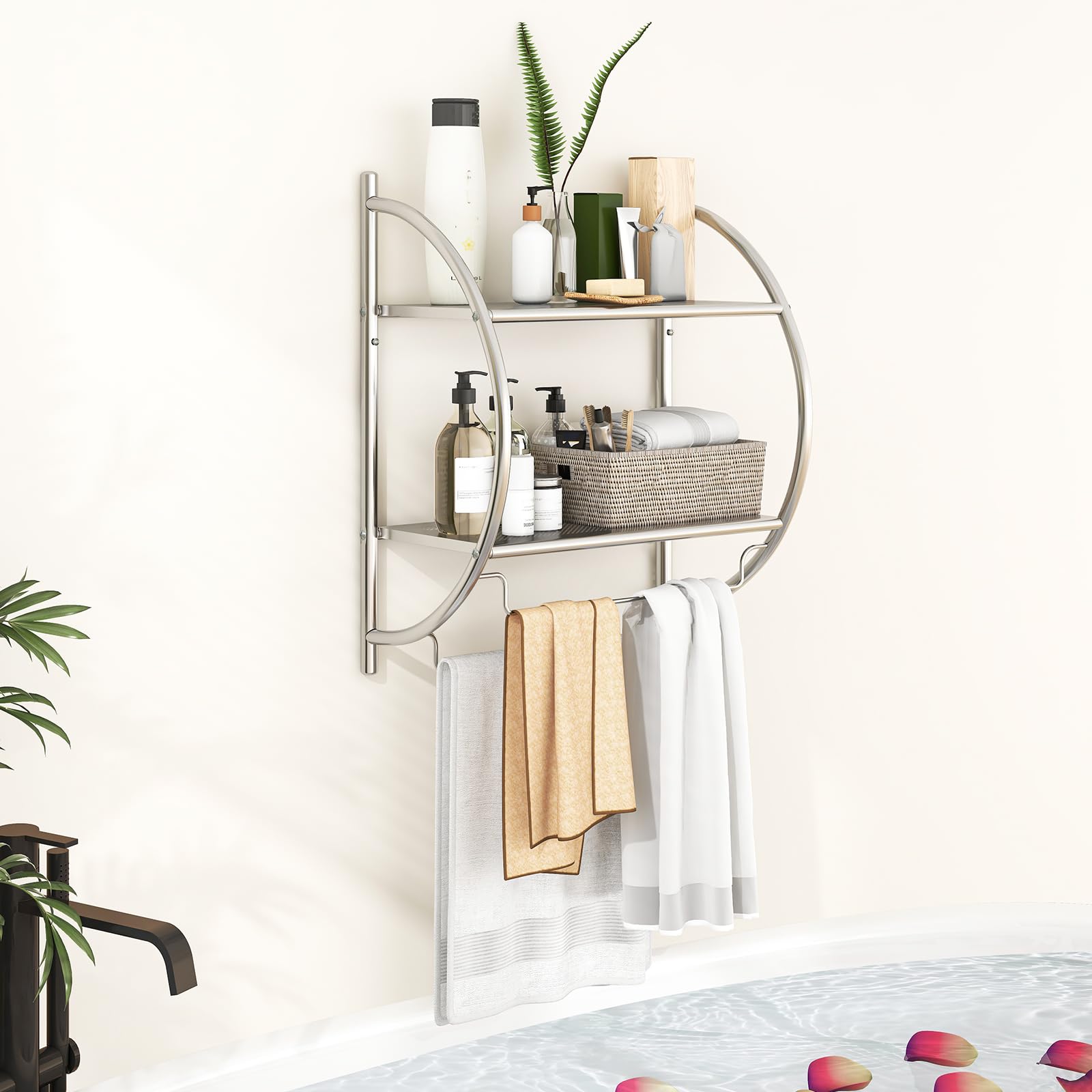 Giantex Bathroom Shelf with Towel Rack - 2 Tier Rustproof Over The Toilet Storage Shelf