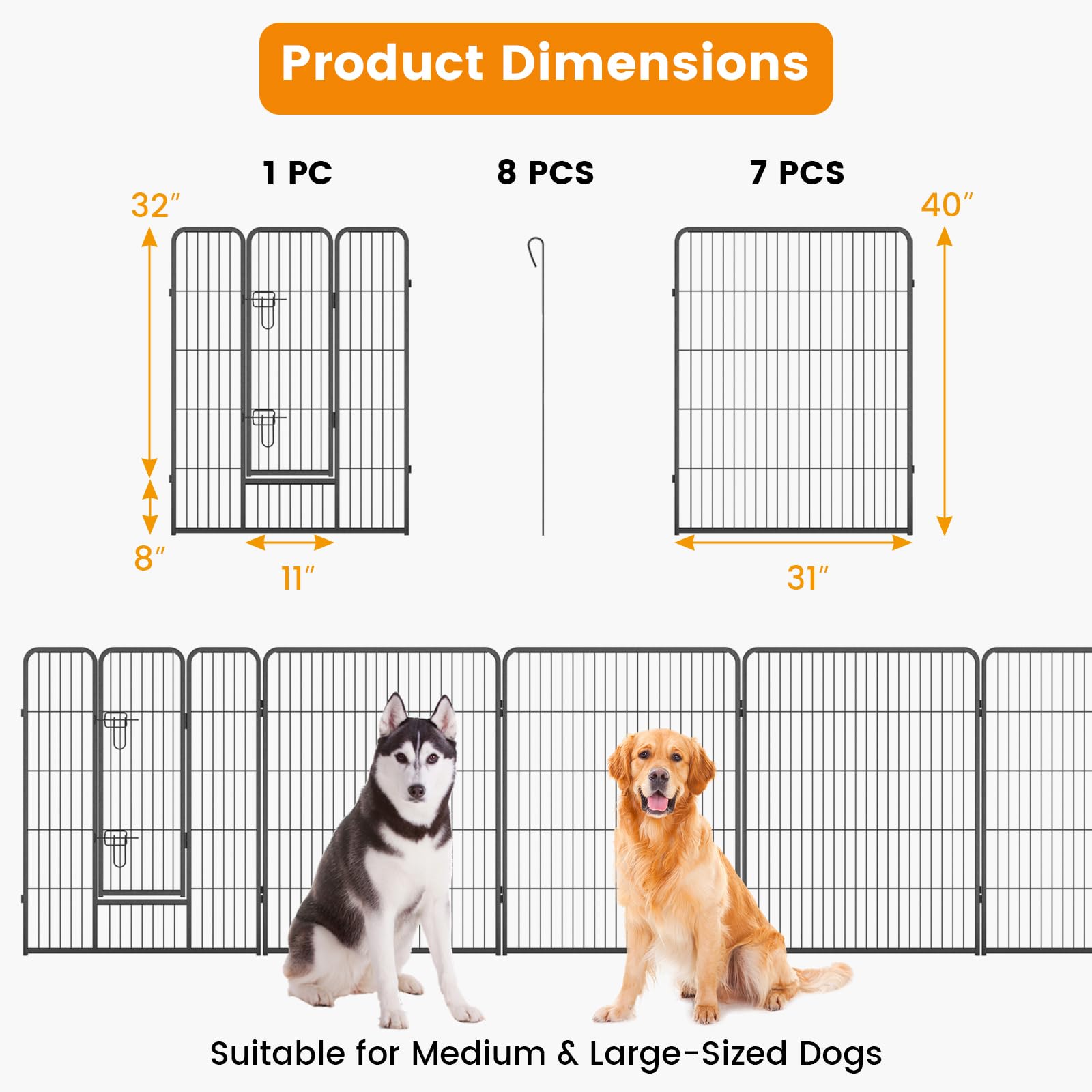 Giantex Dog Playpen Outdoor 40" H - 8/16 Panels Metal Pet Fence for Large Dogs, Heavy Duty Dog Pen Exercise Fence with Door