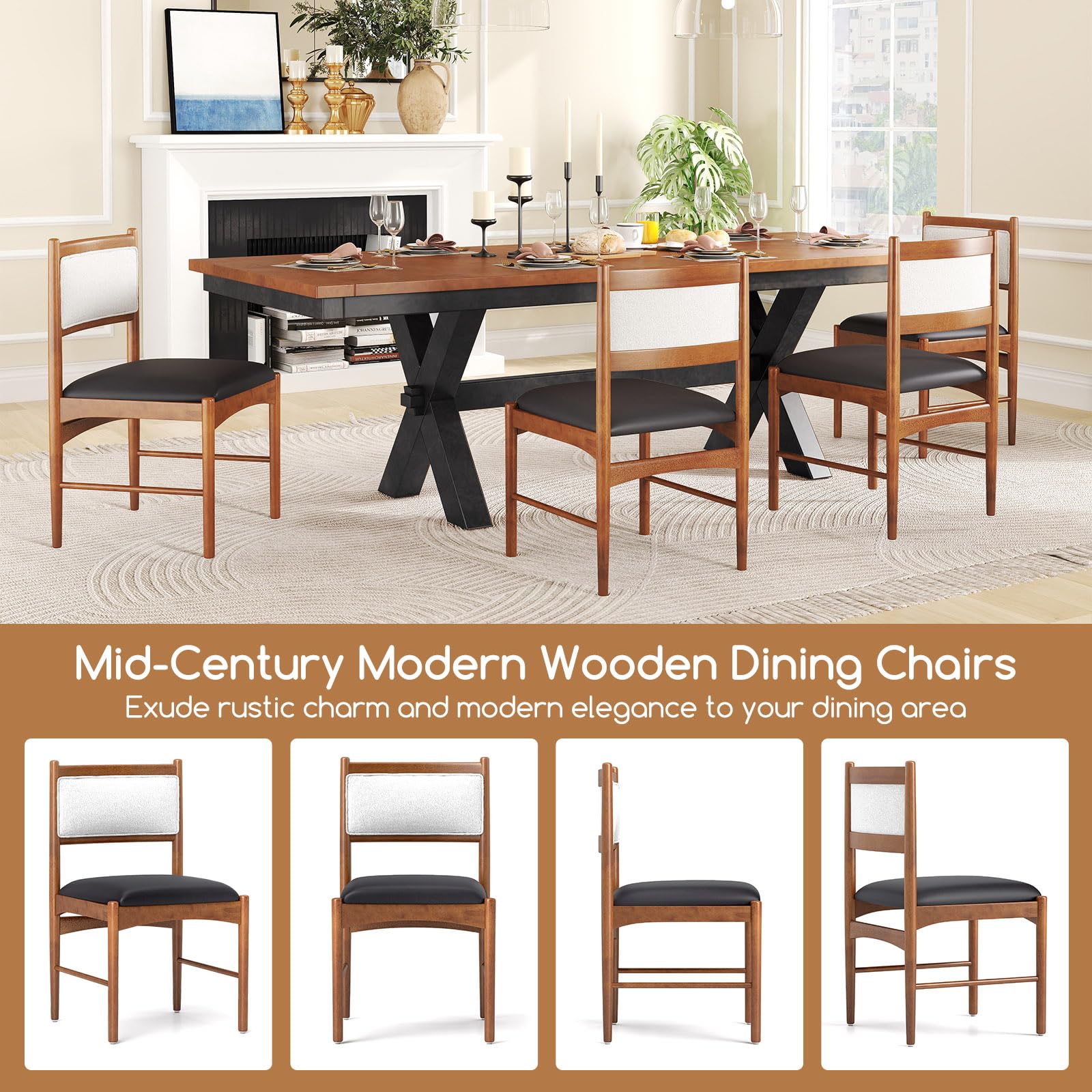 Giantex Wooden Dining Chairs, Upholstered Kitchen Chairs w/Rubber Wood Frame & Faux Leather Padded Seat