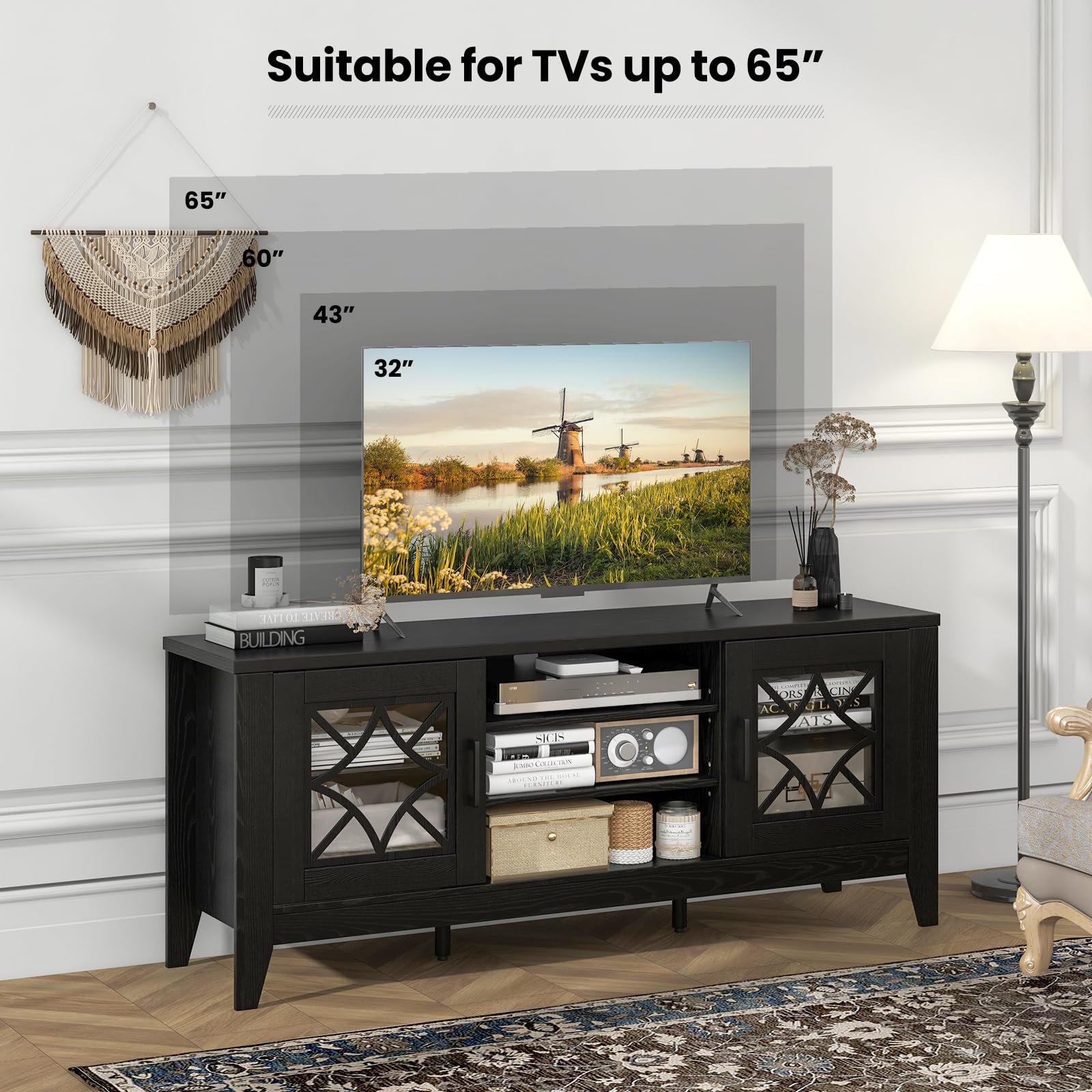 Giantex TV Stand for TVs up to 65”, Entertainment Center with 3-Position Adjustable Shelves