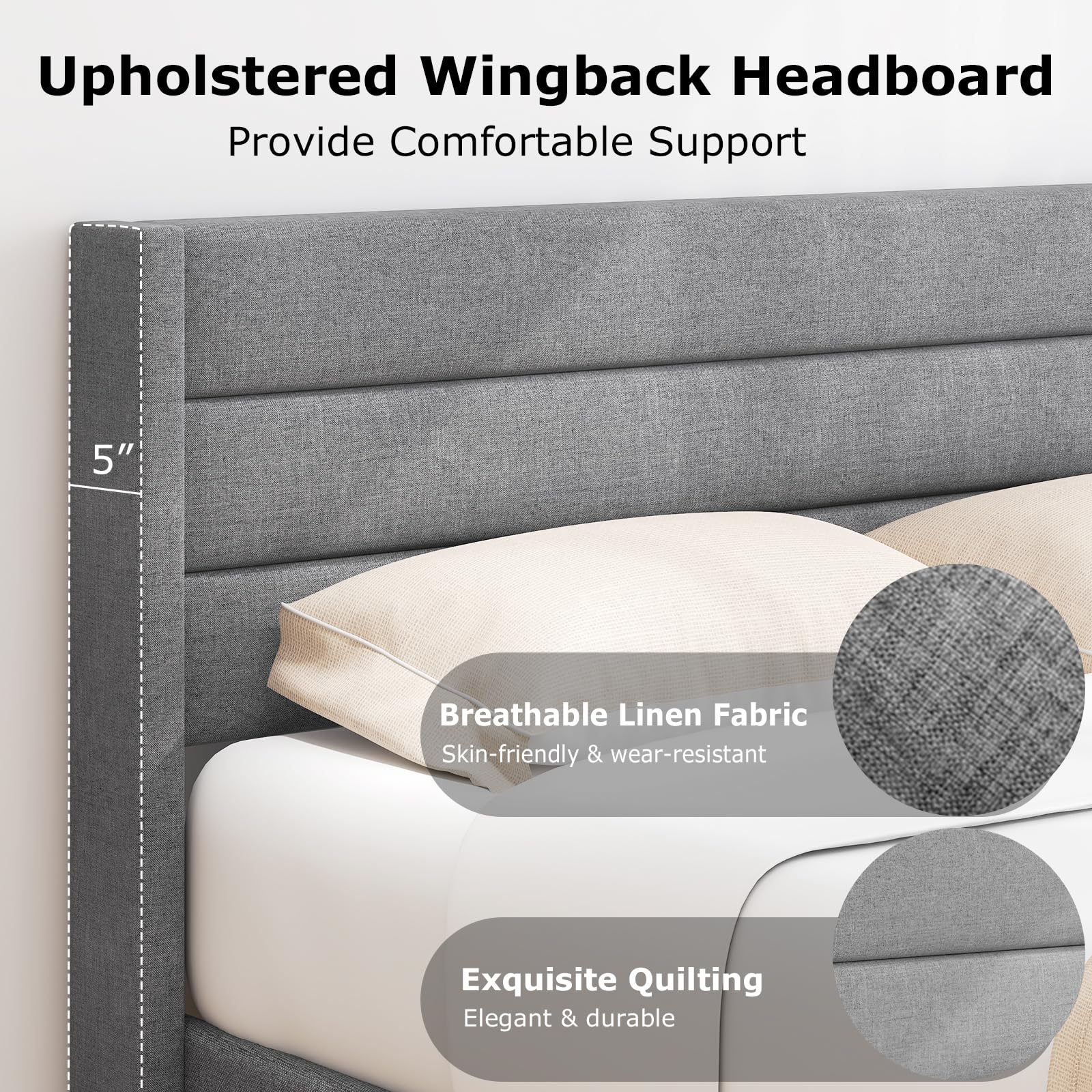 Giantex Bed Frame, Modern Linen Upholstered Platform Bed with Wingback Headboard