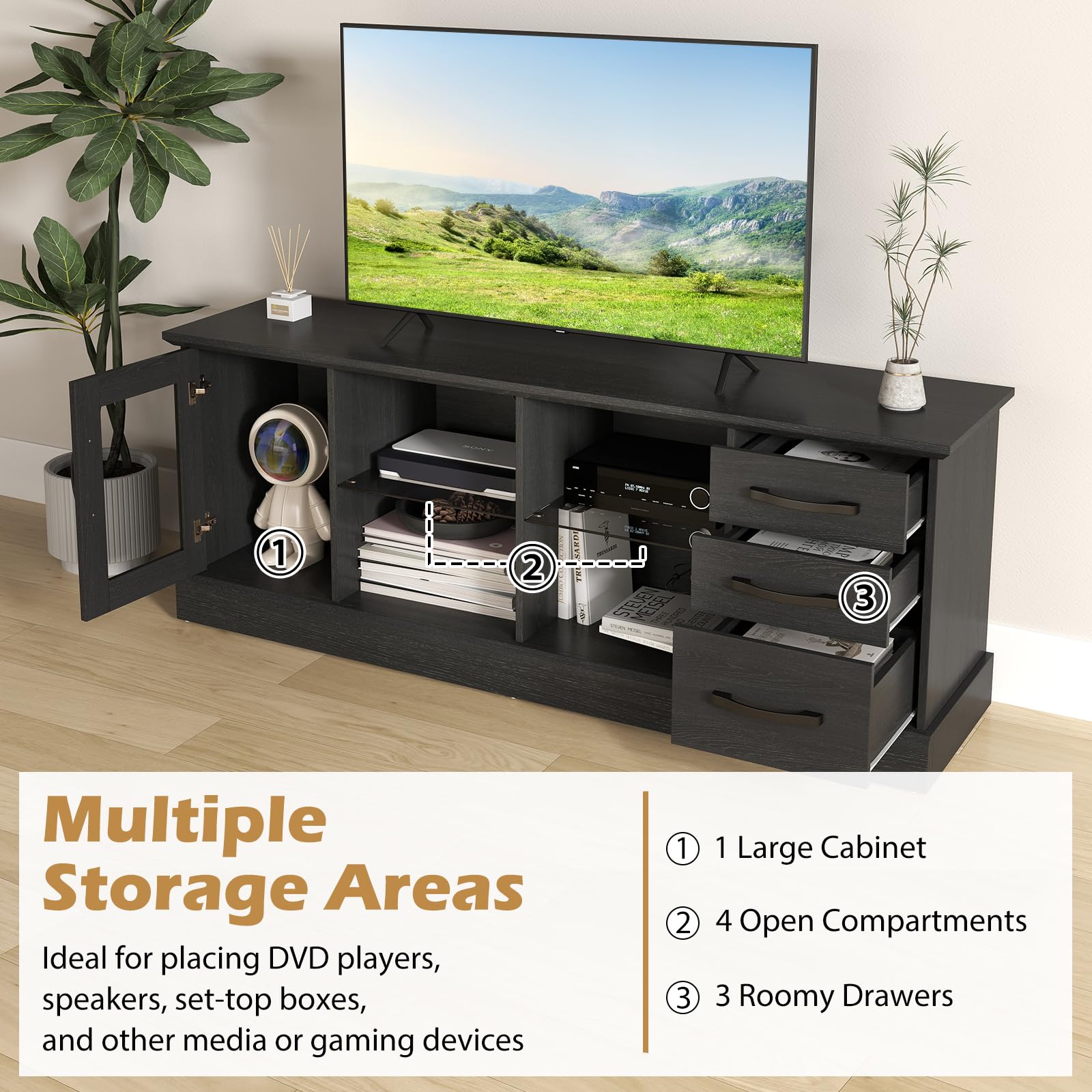 Giantex TV Stand for TVs up to 73”, Entertainment Center w/Cable Management Holes, Drawers