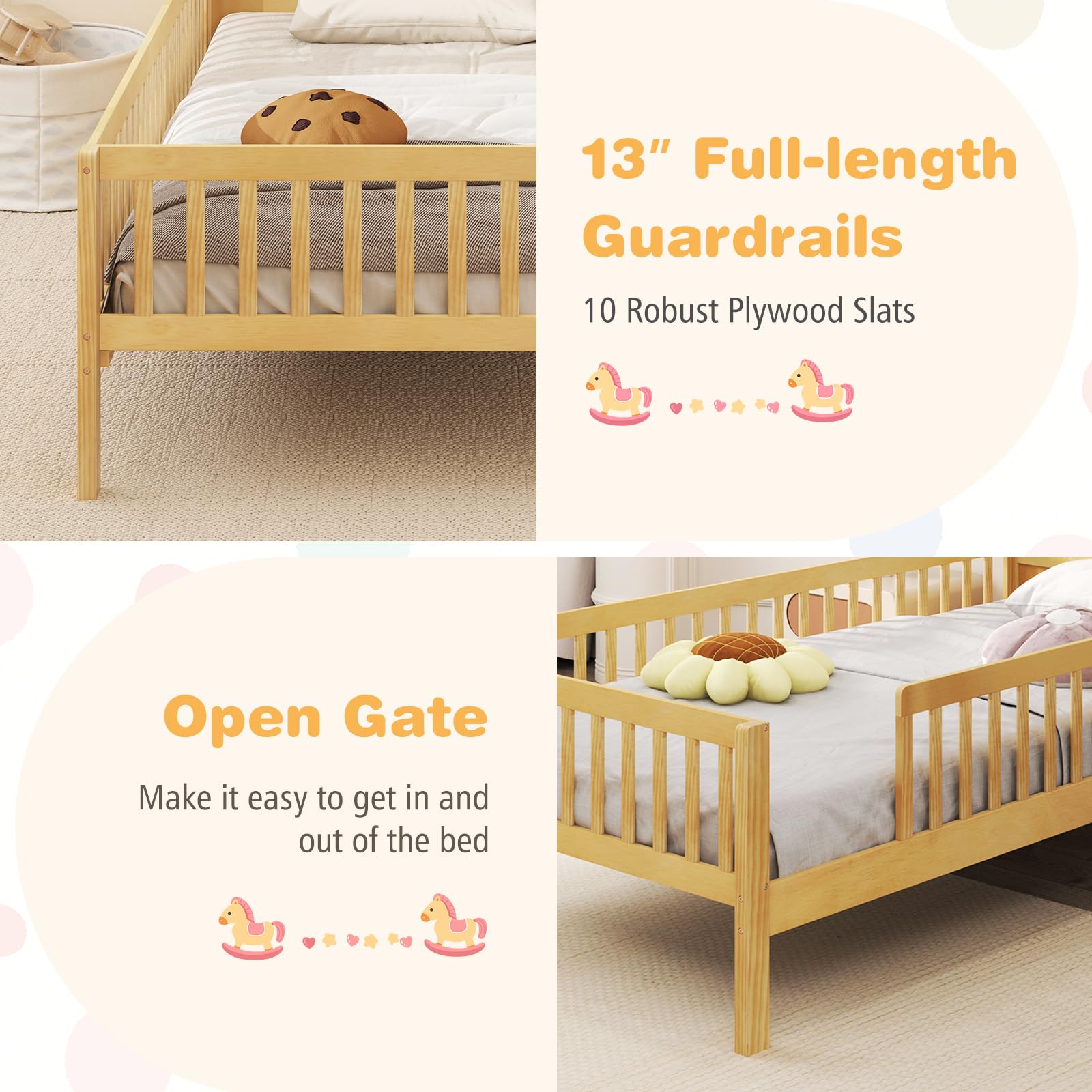 Giantex Twin Bed Frames for Kids, Solid Wood Montessori Bed with House-Shaped Headboard & Built-in Storage Shelf