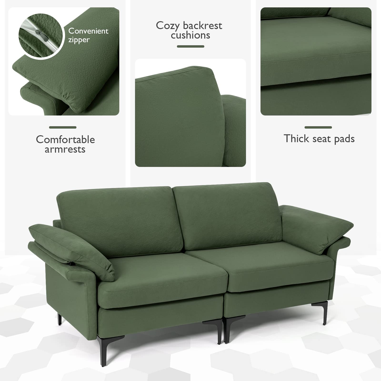 Giantex 72.5" L Loveseat, 2-Seat Sofa Couch with Removable Armrest Pillows