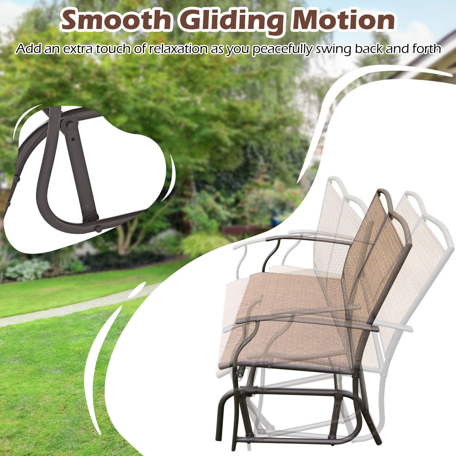 Giantex 2-Person Outdoor Rocking Chair with Metal Frame and Breathable Fabric