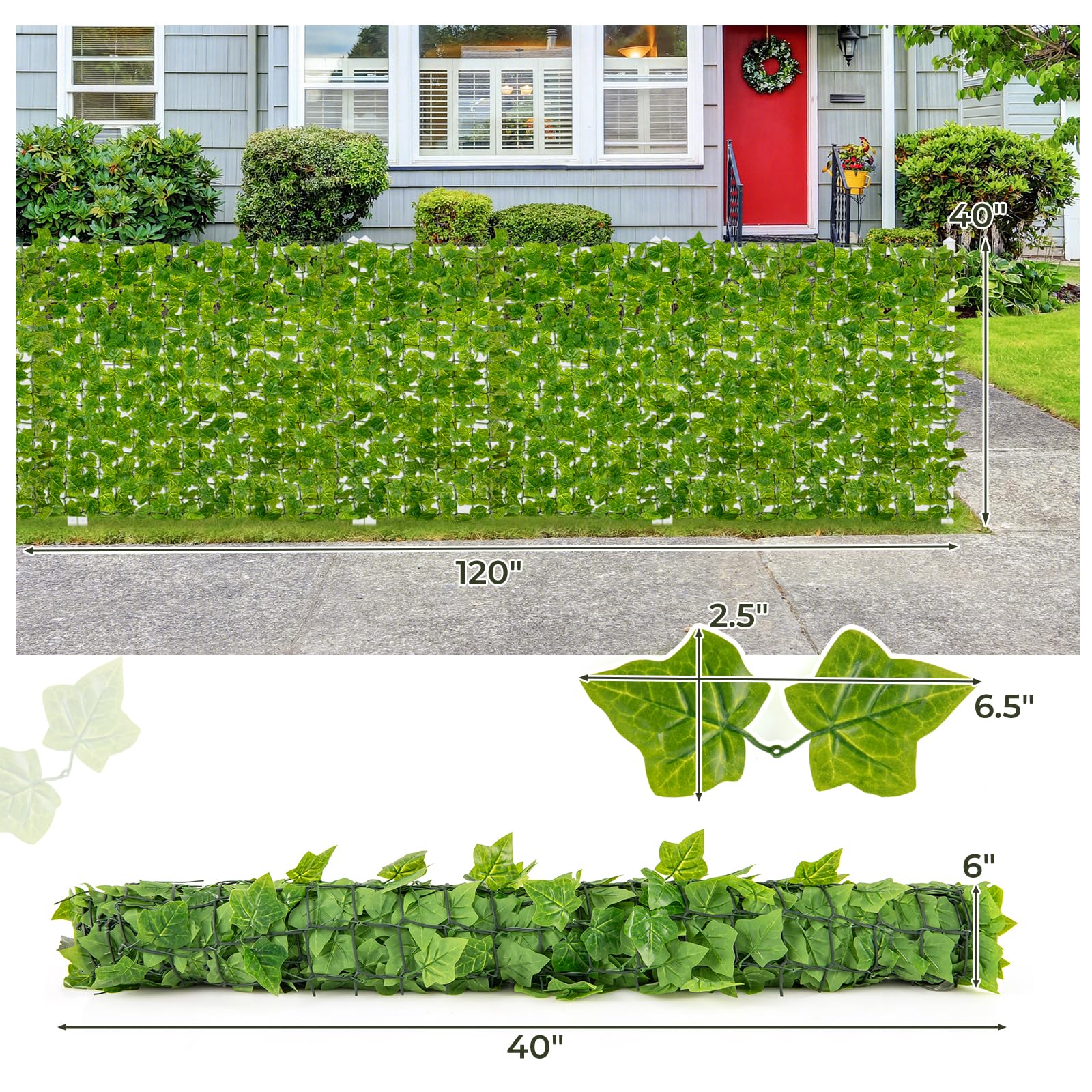 Giantex Artificial Ivy Privacy Fence 2 Pack - 120" x 40" Artificial Hedges Fence