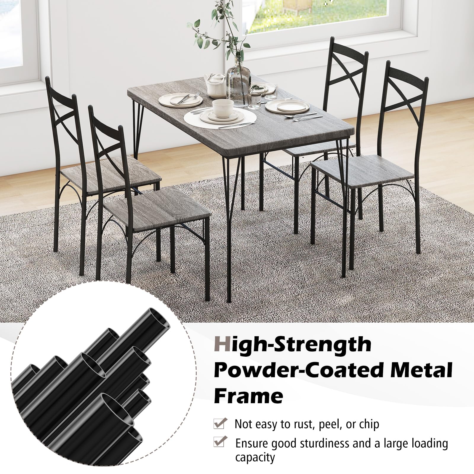 Giantex 5-Piece Dining Table Set, Modern Rectangular Dining Table & 4 Dining Chairs Set with Metal Frame