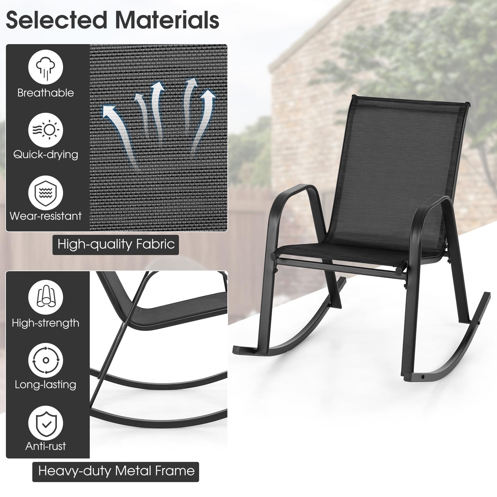 Giantex Outdoor Rocking Chairs , Patio Rocking Chairs w/Breathable Seat & Back