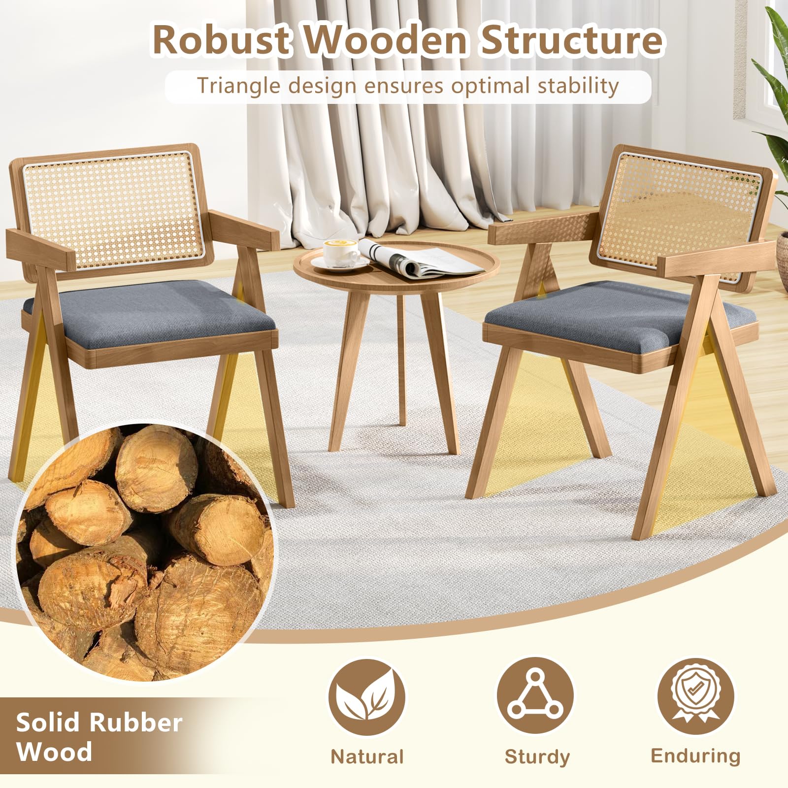 Giantex Rattan Dining Chairs, Leathaire Kitchen Chairs w/Armrests & Padded Cushion