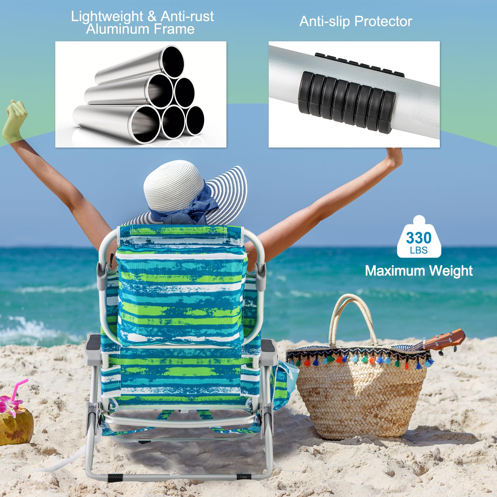 Giantex Backpack Beach Chair - Foldable Camping Chair with 5 Adjustable Position